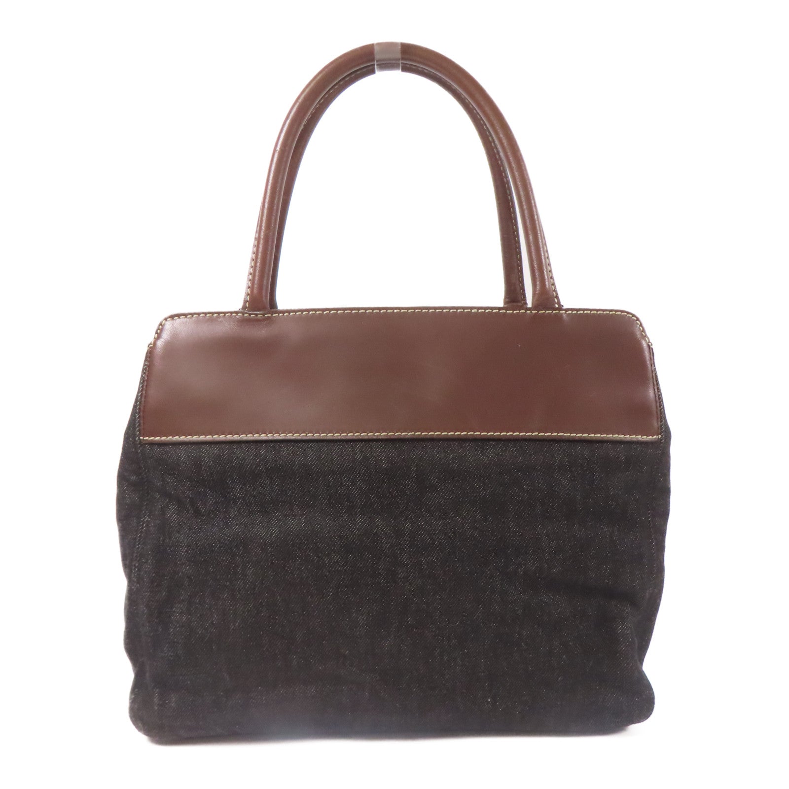 CHANEL CC Hand Bag Denim/Calfskin Leather Black/Brown