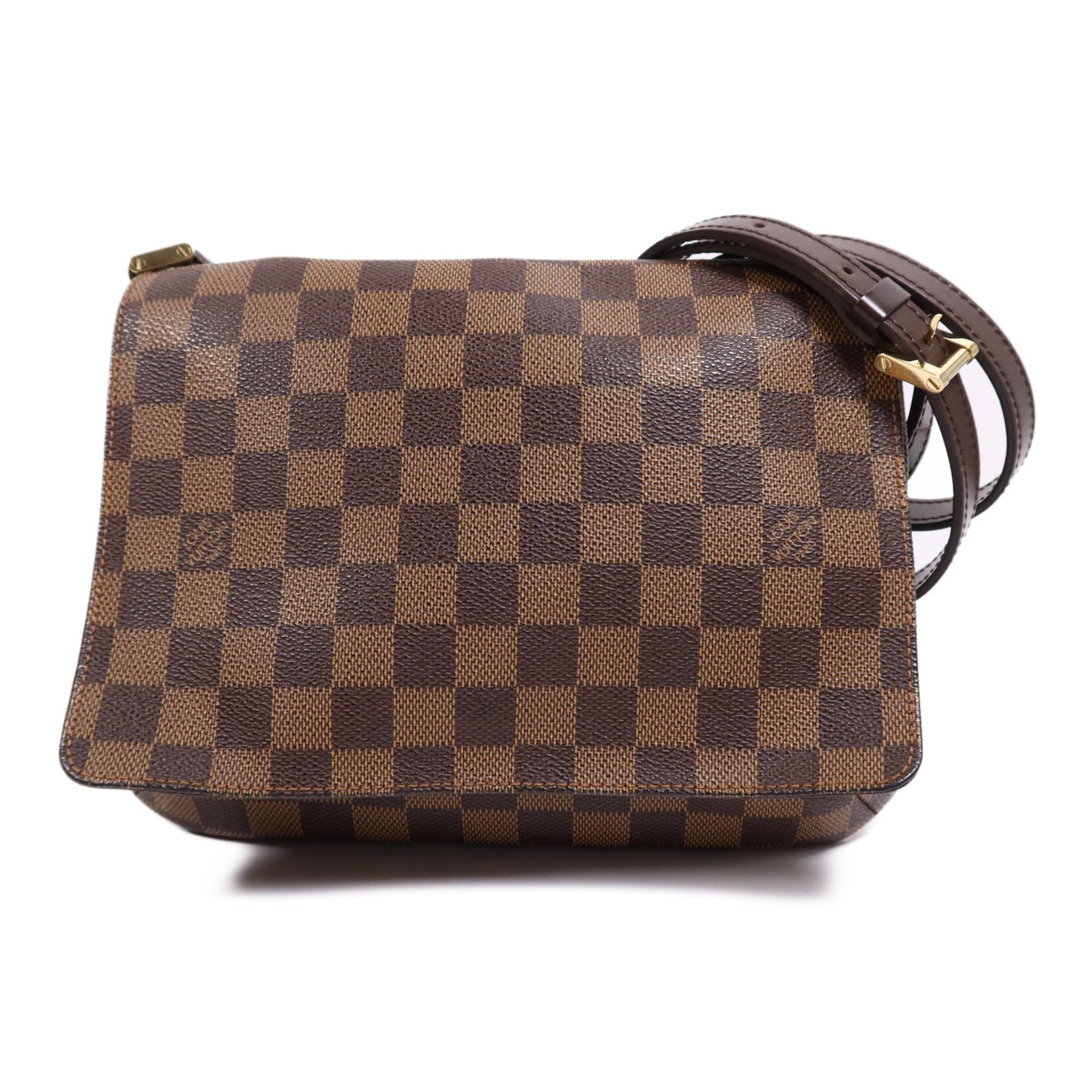 LOUIS VUITTON Damier Musette Tango金扣肩背袋棕色