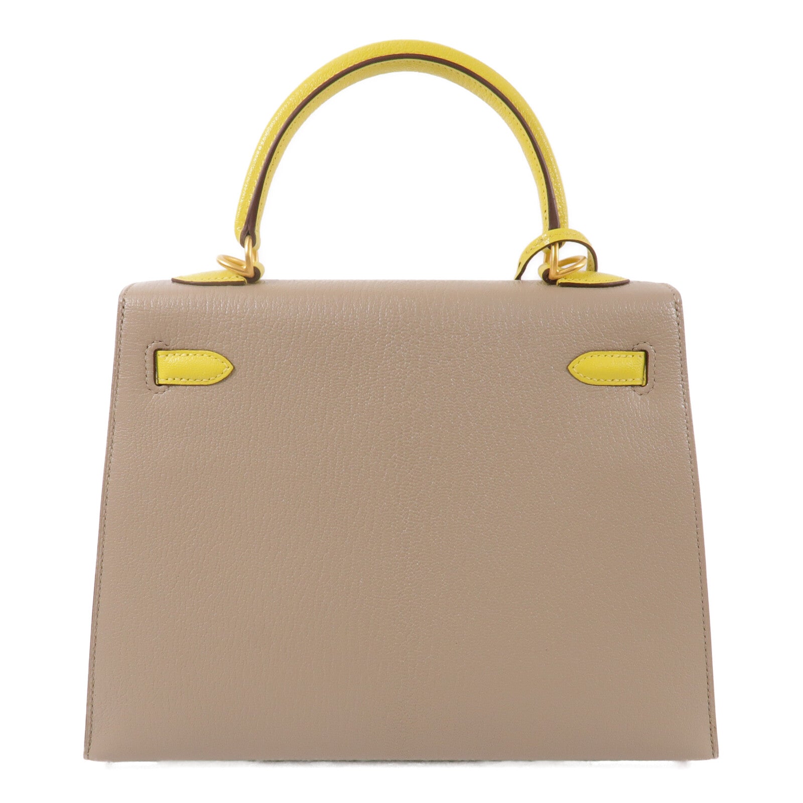 HERMES Chevre皮革Kelly 25手挽肩背兩用袋Gris Asphalte/Lime