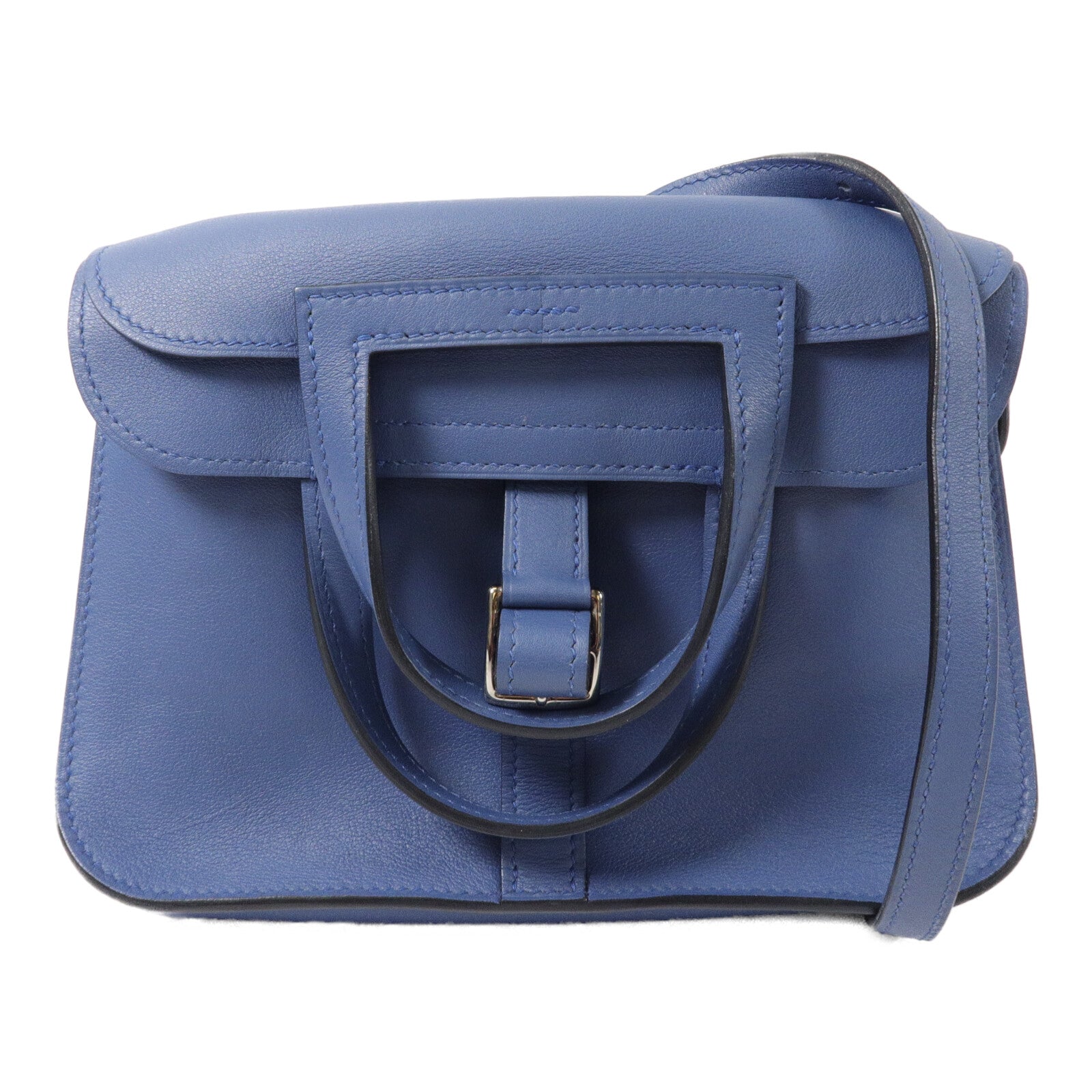 HERMES Swift皮革Mini Halzan手挽肩背兩用袋Bleu Agate