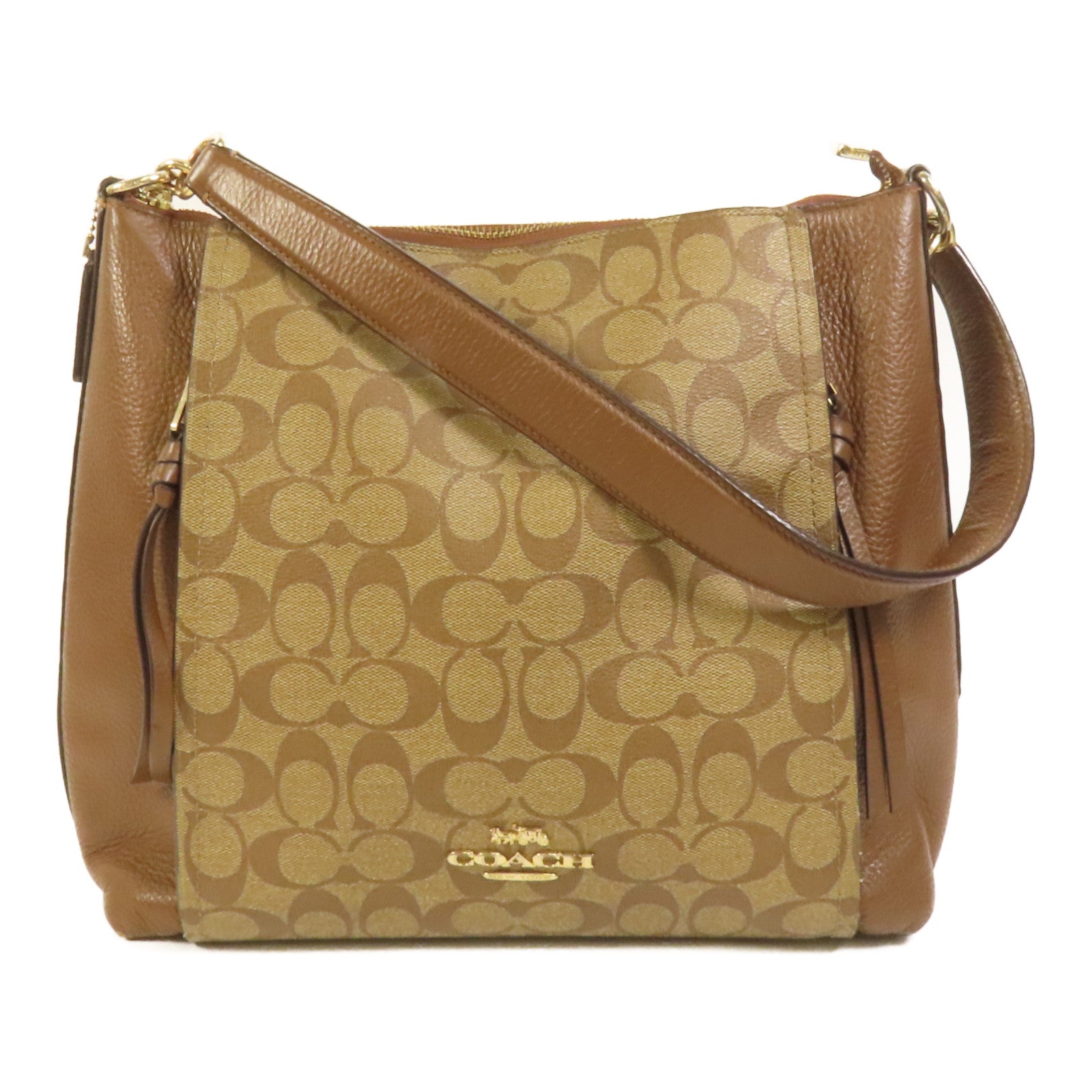 COACH 塗層帆布/牛皮皮革Shoulder Bag金扣肩背袋