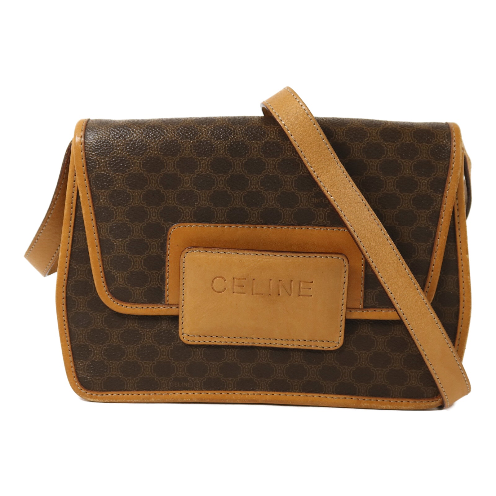 CELINE 塗層帆布Macadam金扣肩背袋