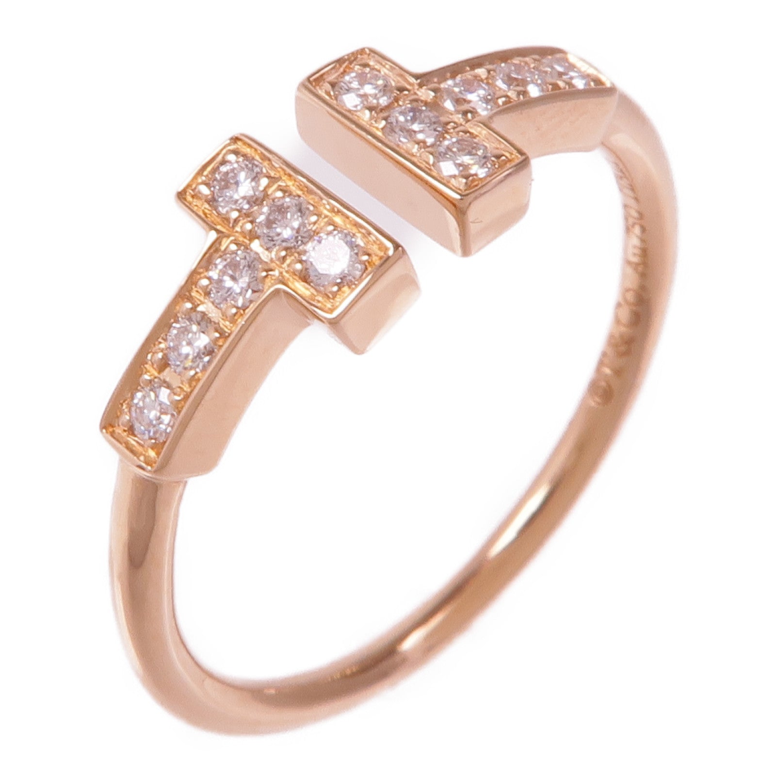 TIFFANY&CO 18K玫瑰金T Ring With Diamond鑽石戒指US#6