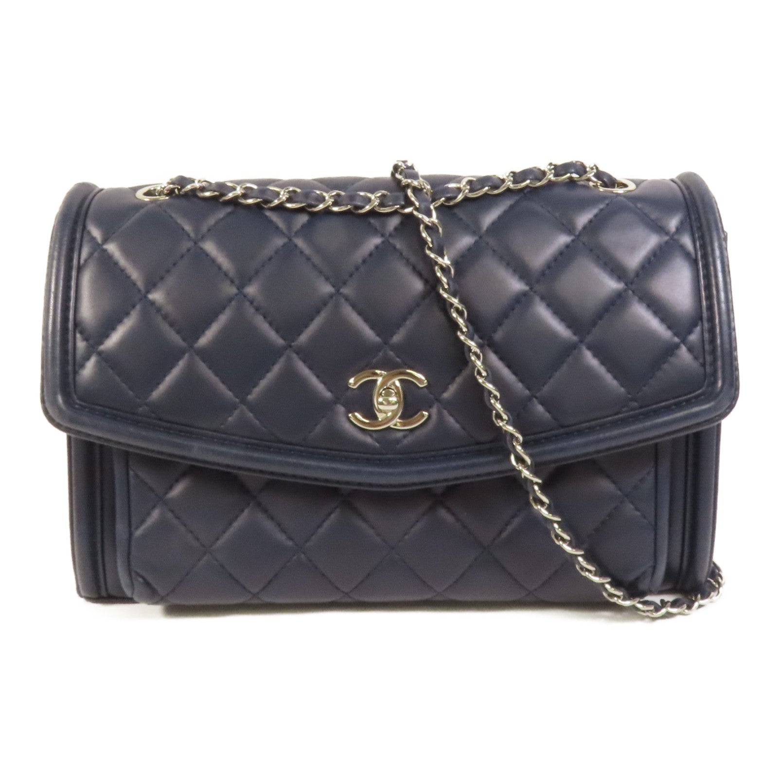 CHANEL 羊皮皮革Chain Shoulder銀扣鏈帶肩背袋