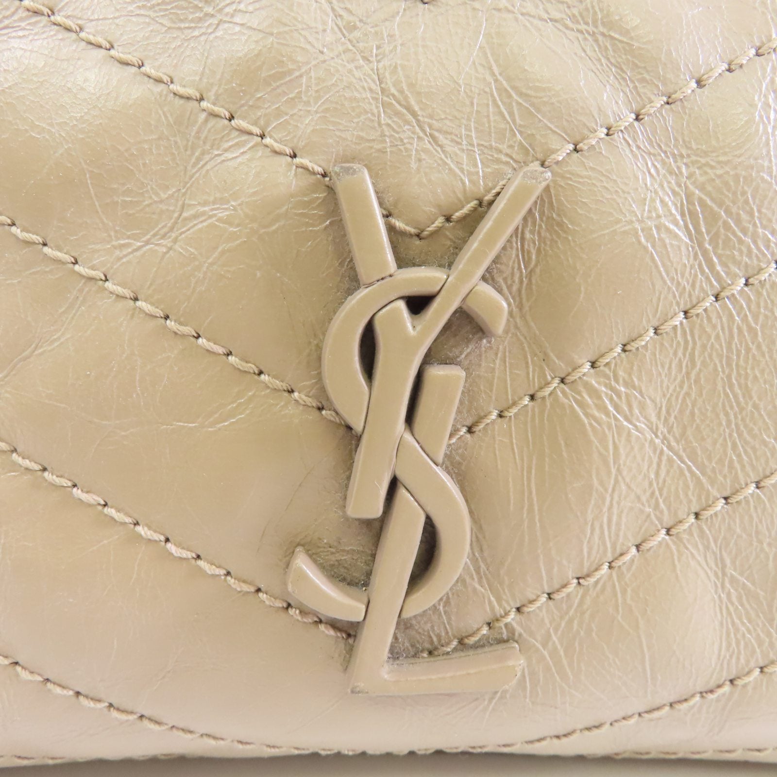 SAINT LAURENT 牛皮皮革Niki Shopping Medium Bag銀扣鏈帶肩背袋米色