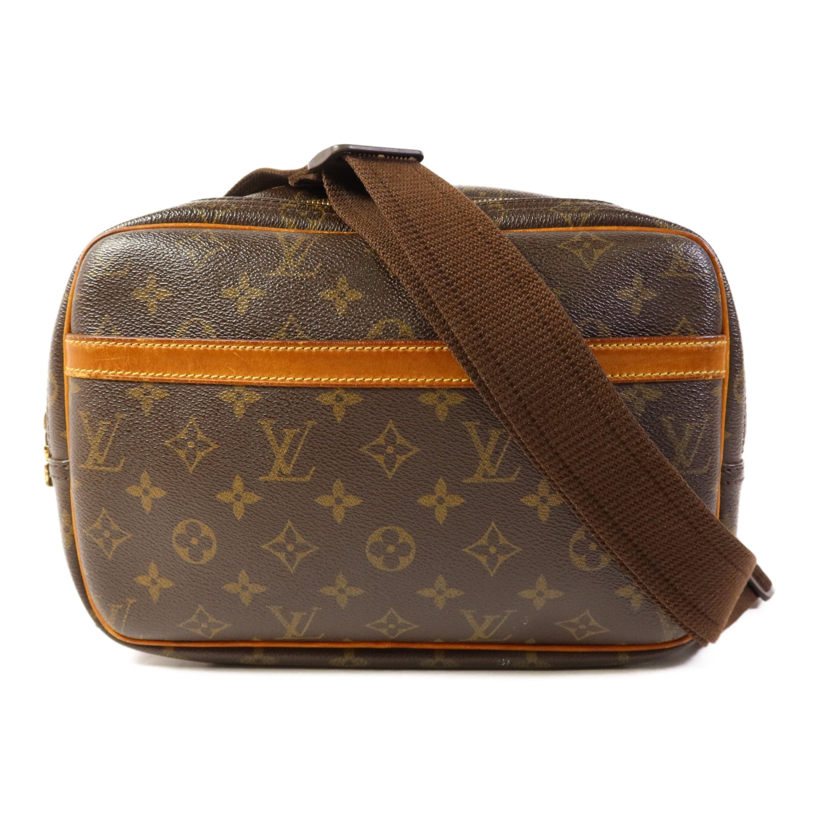 LOUIS VUITTON Monogram Reporter PM金扣肩背袋棕色