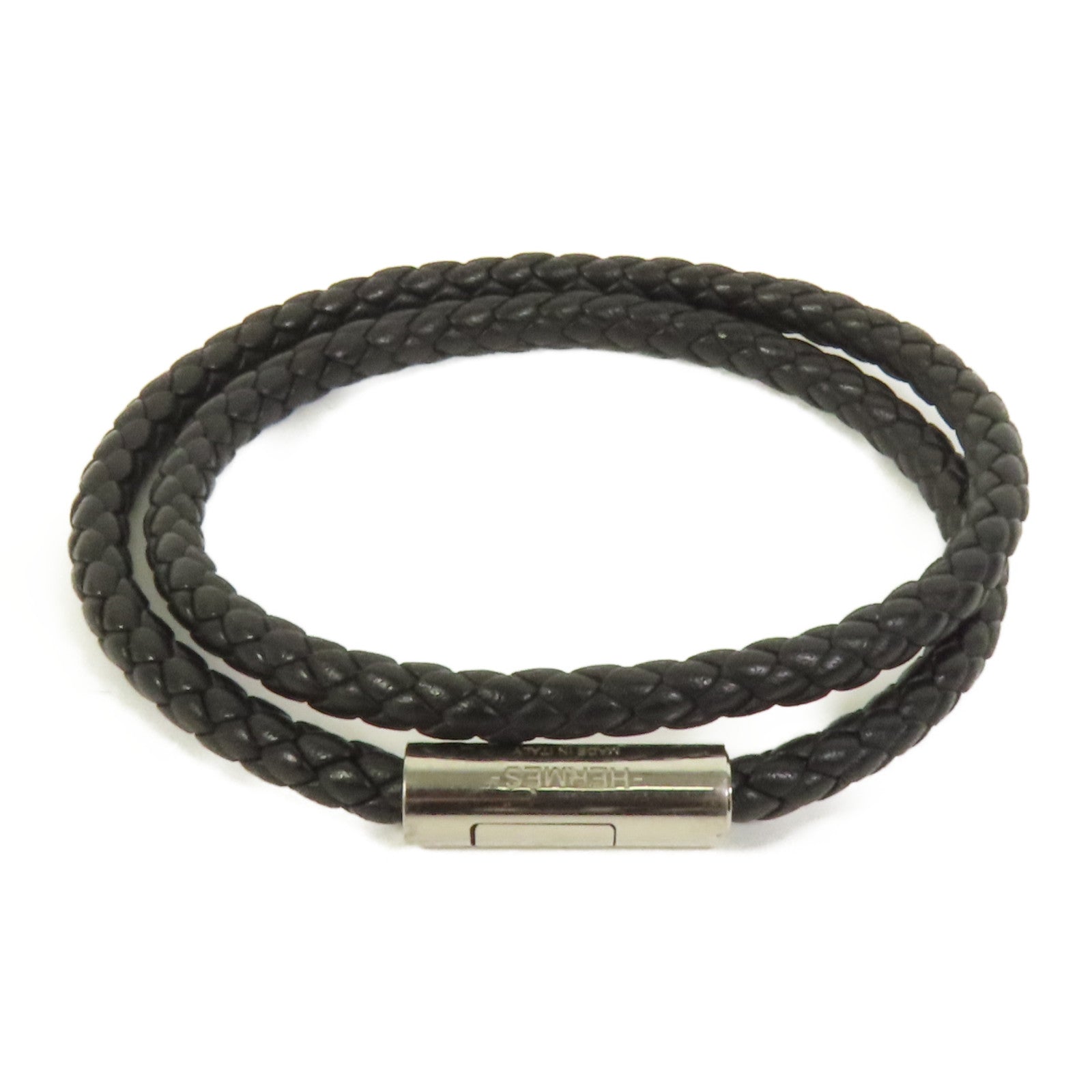HERMES Swift皮革Goliath Double Tour銀扣手鏈Noir