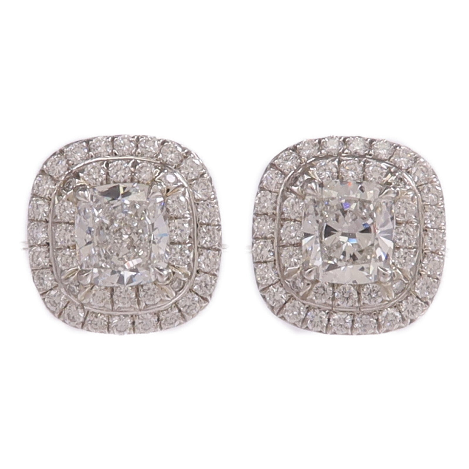 TIFFANY&CO PT950鉑金Cushion Double Soleste Earrings鑽石耳環