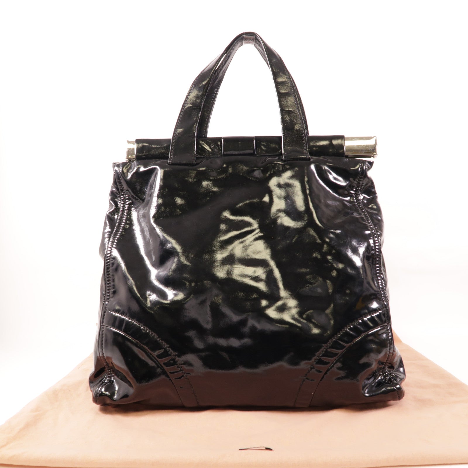 Miu Miu 漆皮皮革Hand Bag銀扣手挽袋