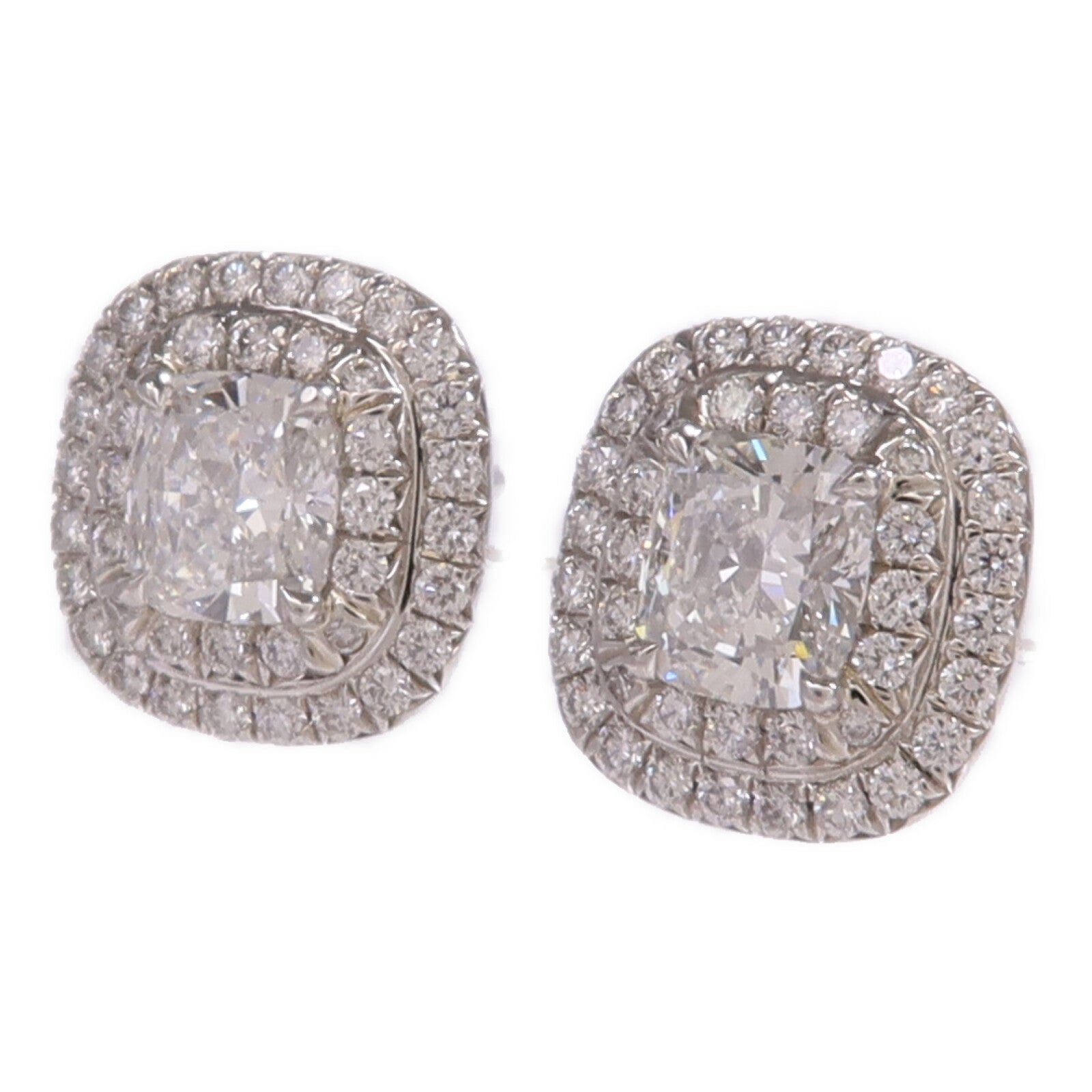 TIFFANY&CO PT950鉑金Cushion Double Soleste Earrings鑽石耳環