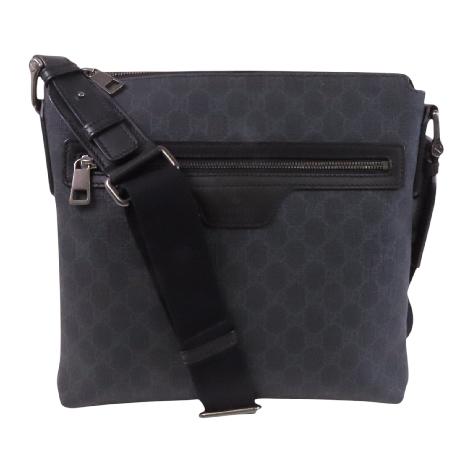 GUCCI 塗層帆布GG Supreme Messenger銀扣肩背袋