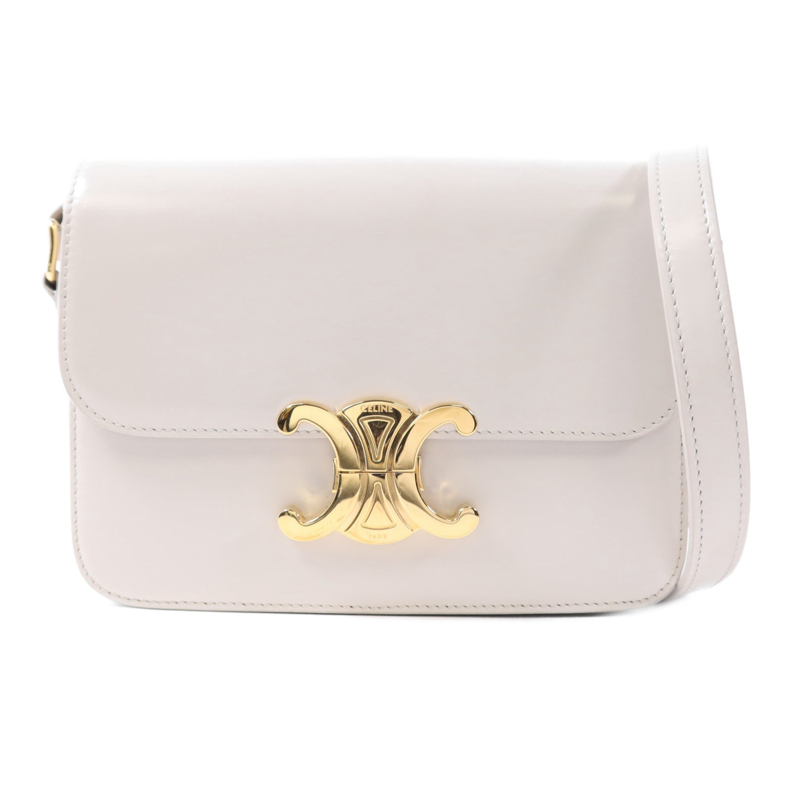 CELINE GHW Teen Triomphe Shoulder Bag Calfskin Leather Light Grey