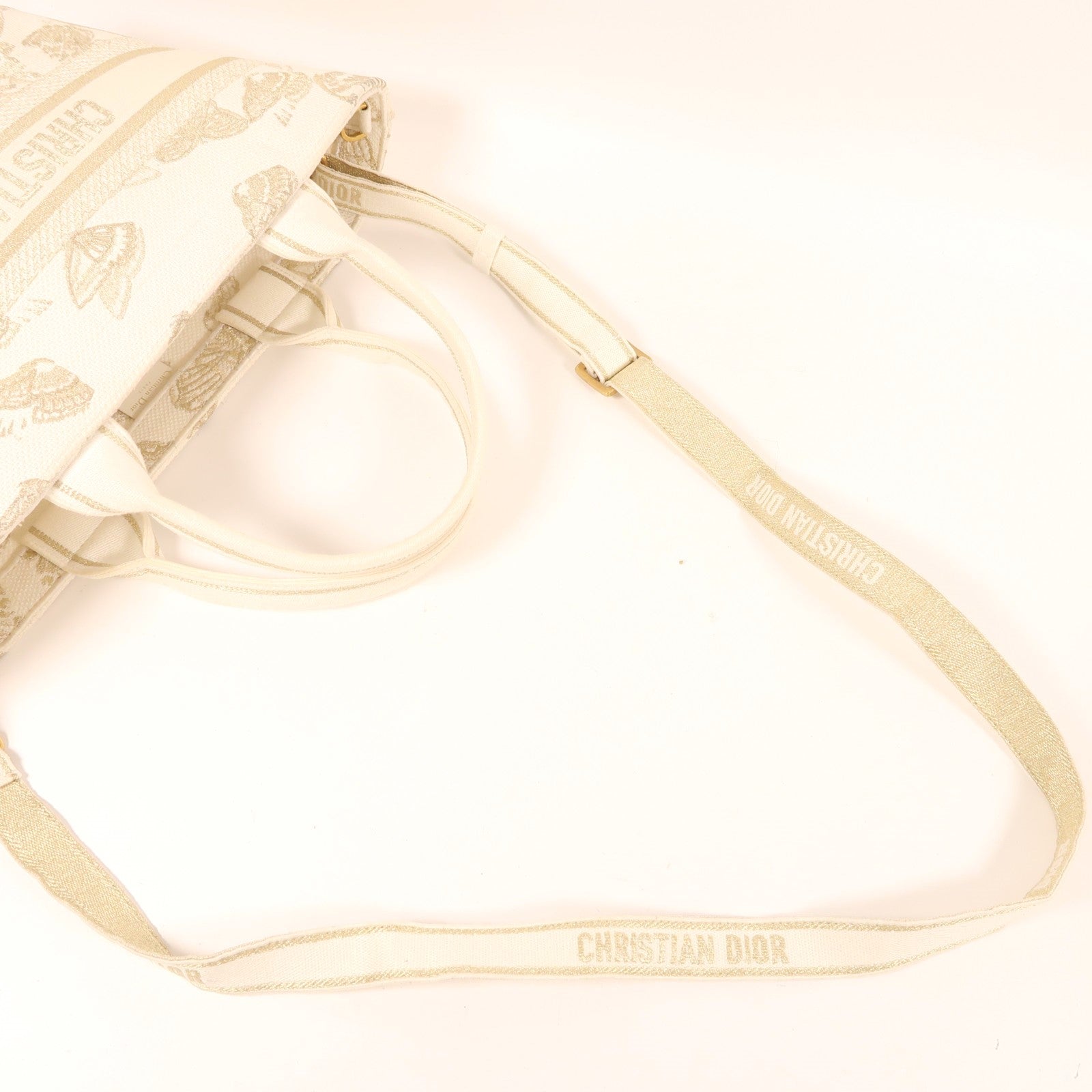 Dior 帆布Hat Basket Gradient Butterflies金扣手挽肩背兩用袋白色/金色