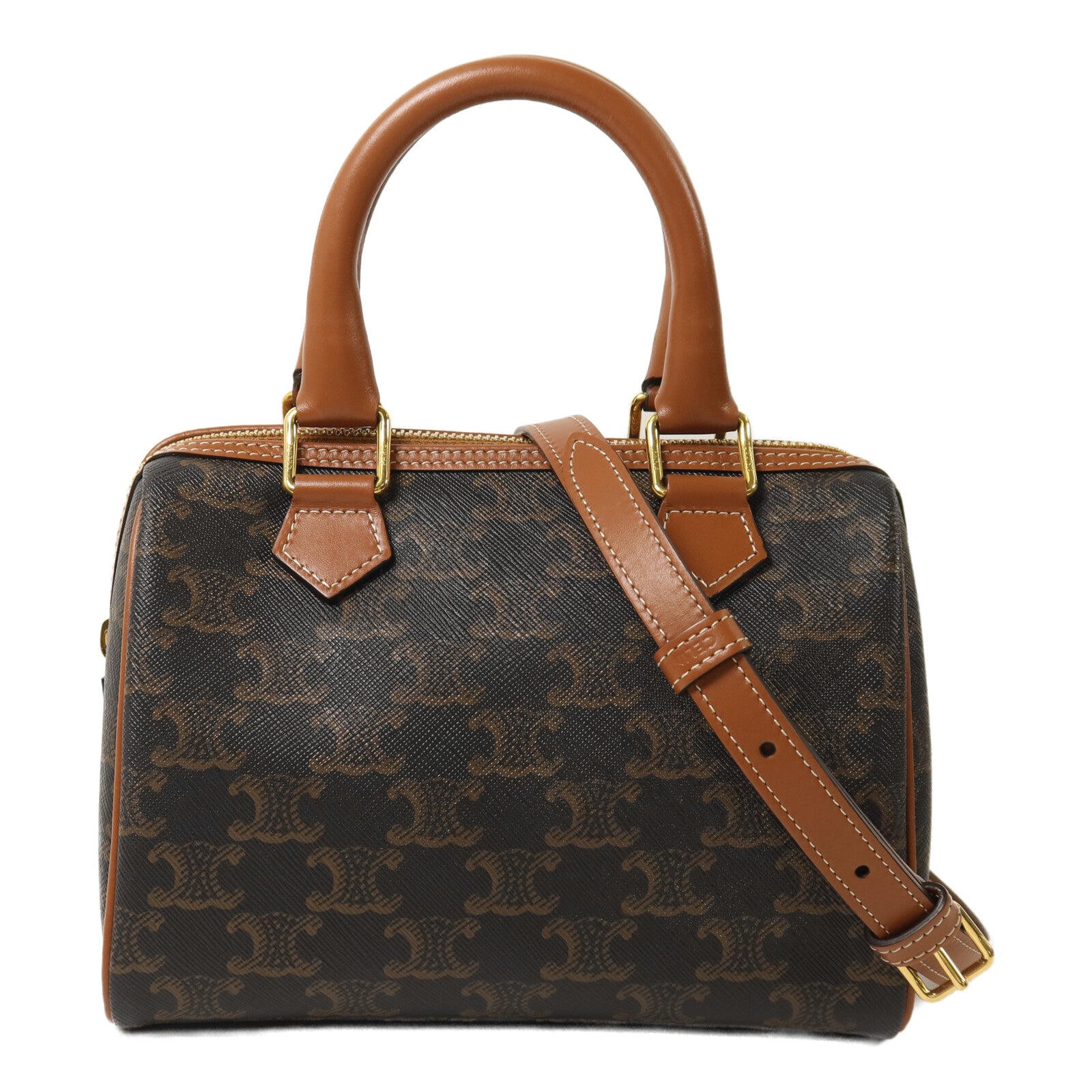 CELINE 牛皮皮革Triomphe Boston Bag金扣手挽肩背兩用袋