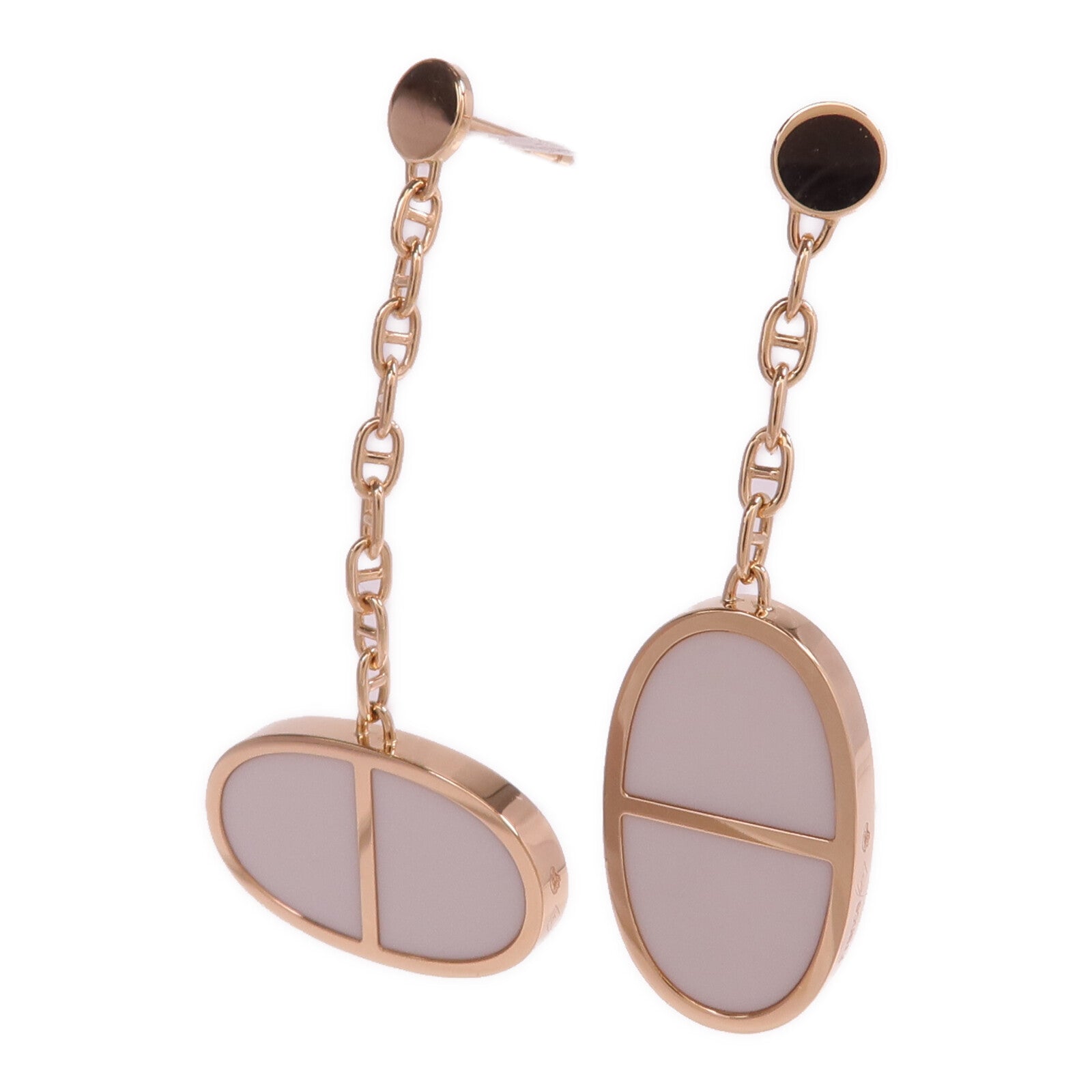 HERMES 18K玫瑰金/陶瓷Chaine d'ancre Verso Earrings耳環