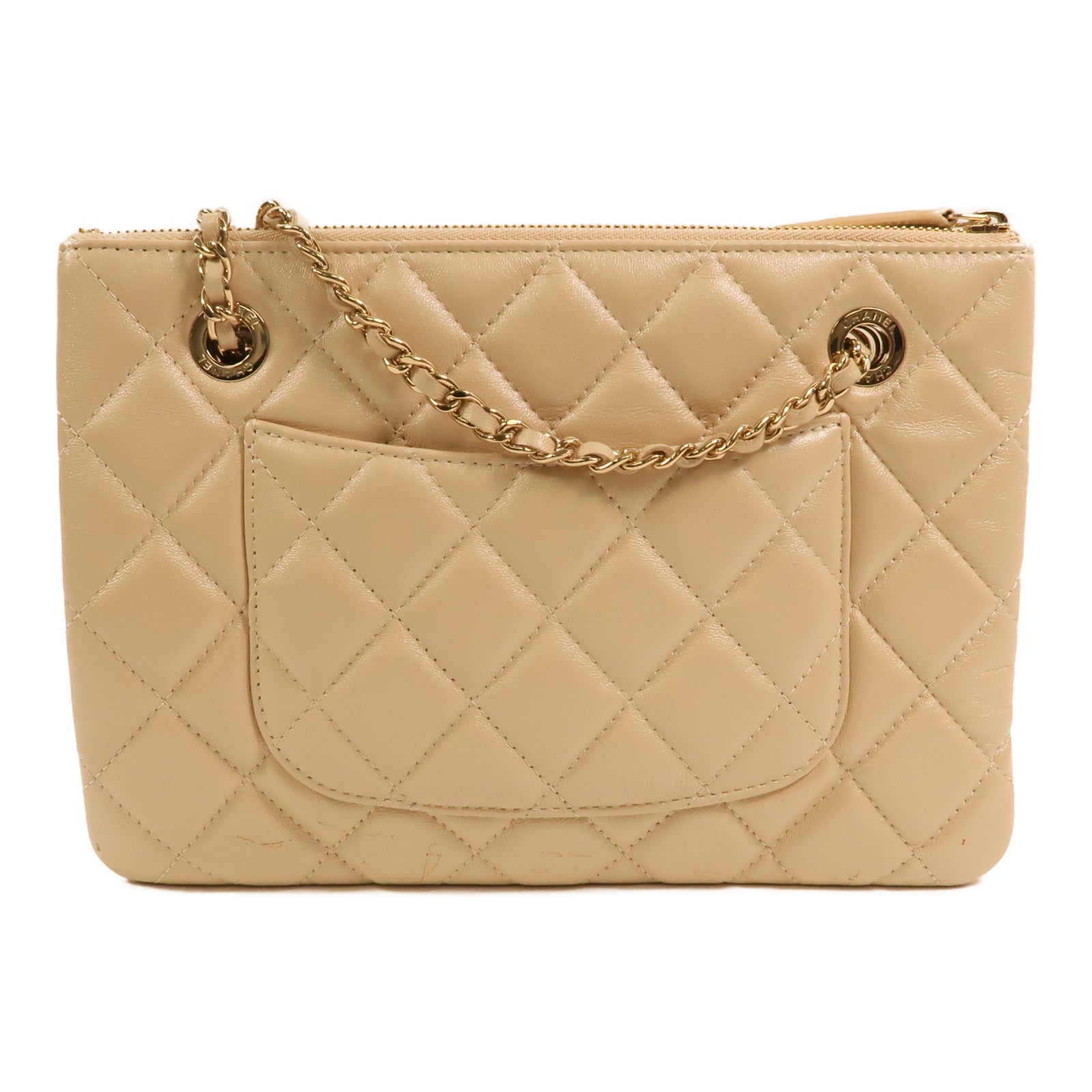 CHANEL 羊皮皮革Drawstring Double Zip Crossbody Bag金扣鏈帶肩背袋