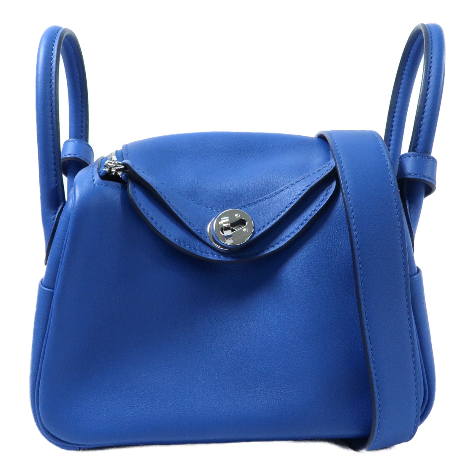 HERMES Swift皮革Mini Lindy銀扣手挽肩背兩用袋Bleu Royal/Bleu Saphir