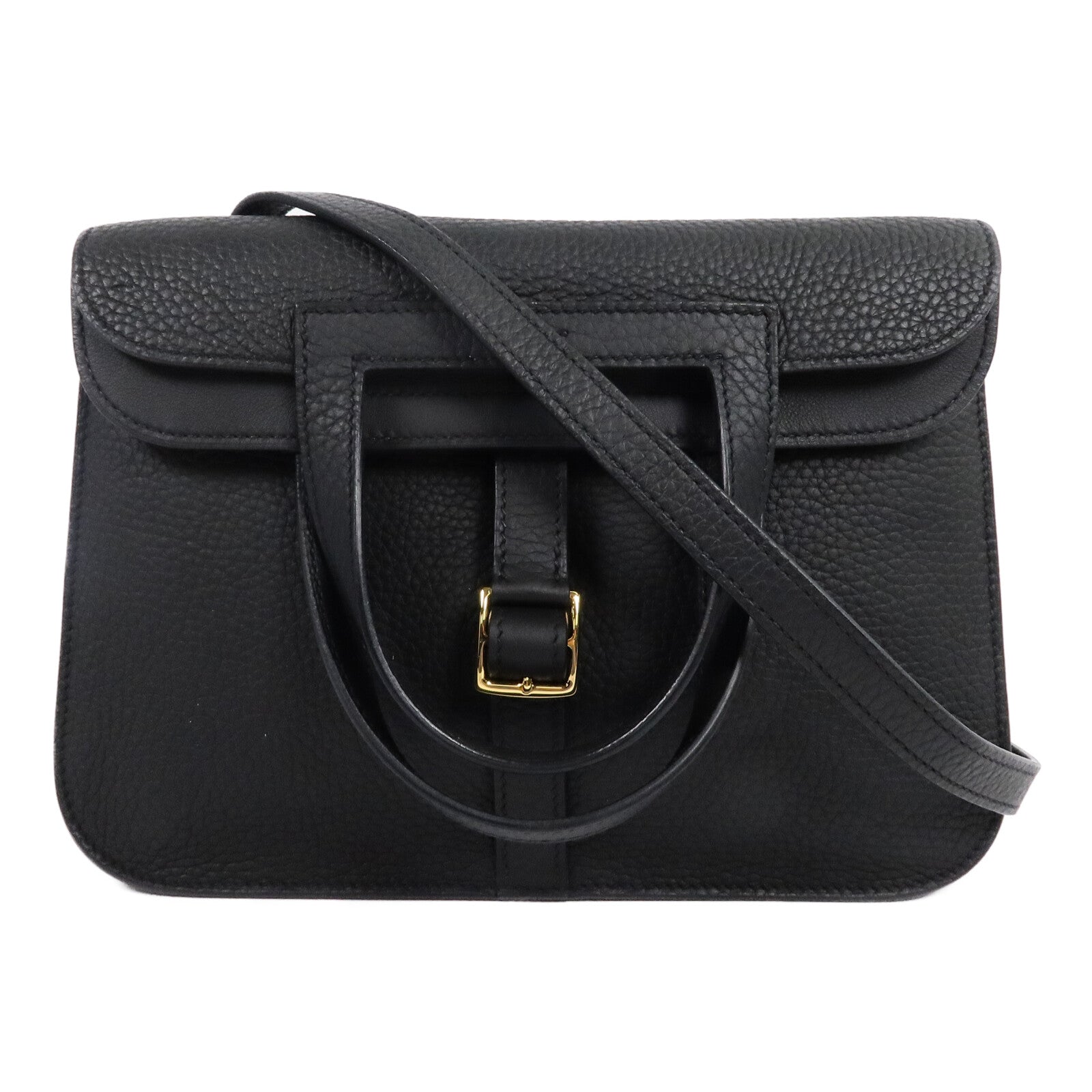 HERMES Clemence皮革Halzan 25手挽肩背兩用袋Noir