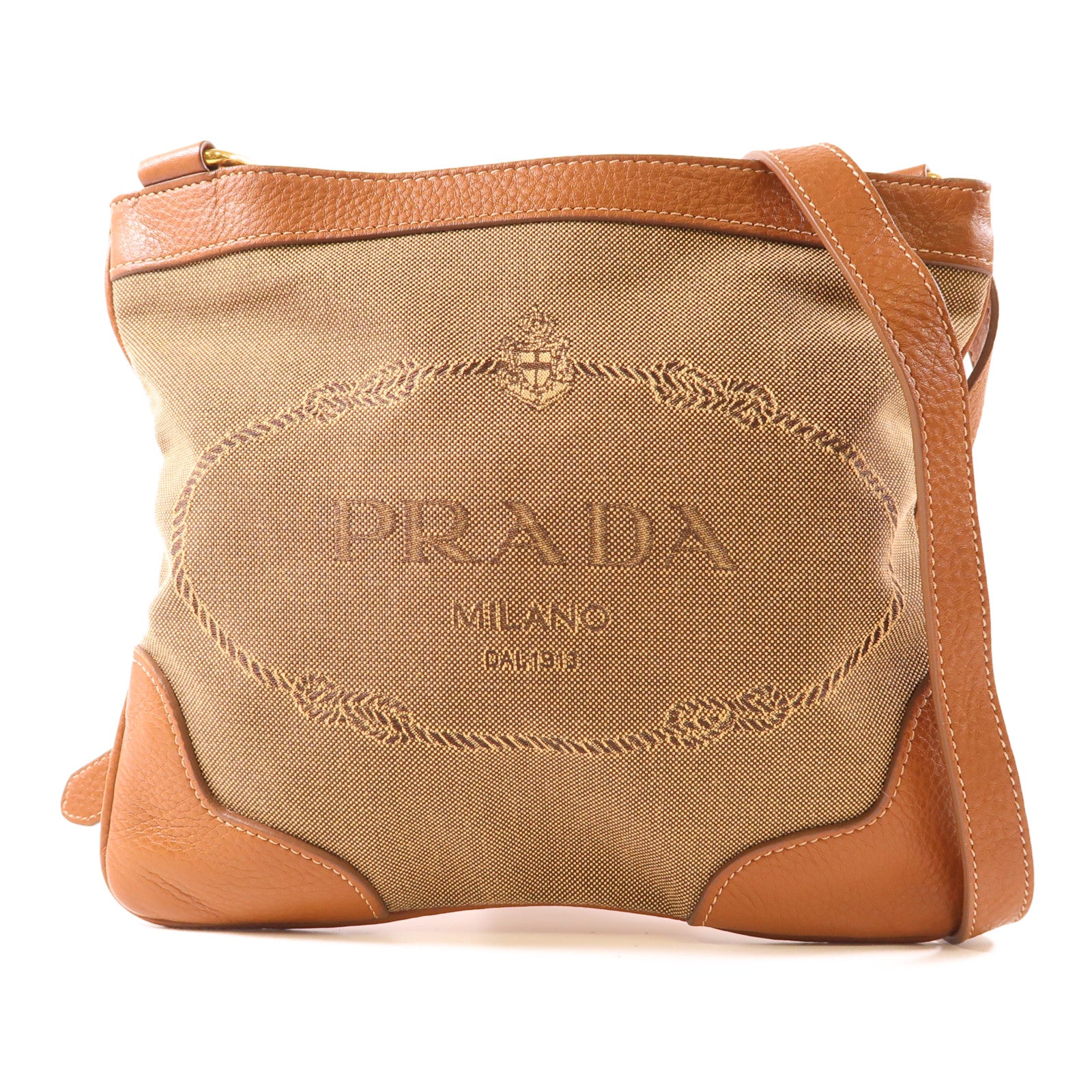 PRADA GHW Shoulder Bag Canvas Brown