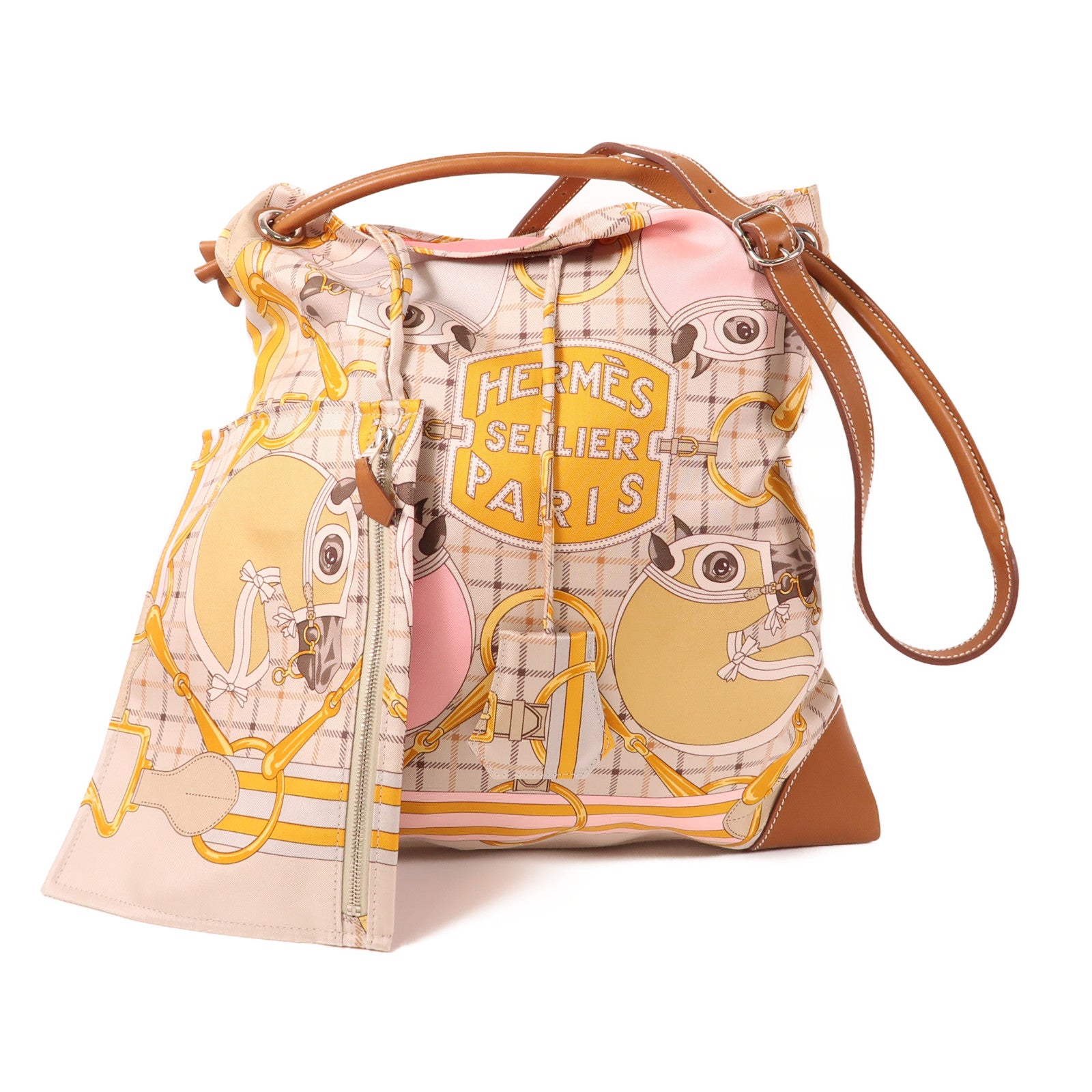 HERMES 絲質/皮革Silky City 33肩背袋Beige/Gold – Brand Off