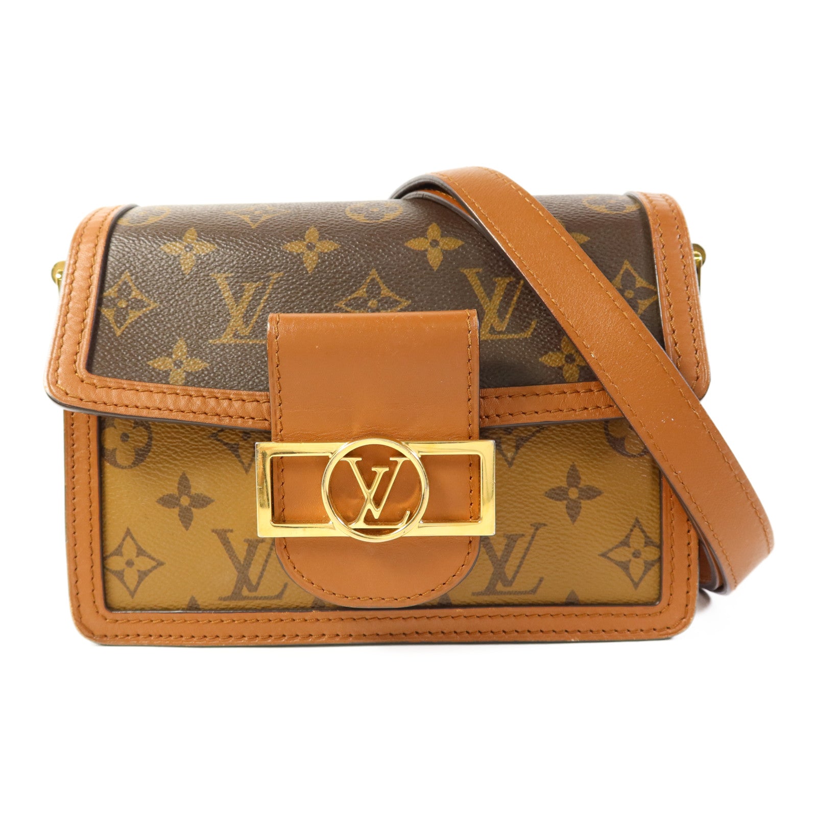 LOUIS VUITTON Monogram Reverse Mini Dauphine金扣肩背袋