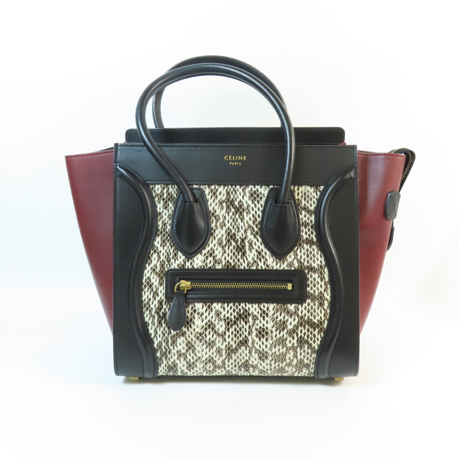 CELINE 牛皮皮革/蛇皮Mini Luggage金扣手挽袋