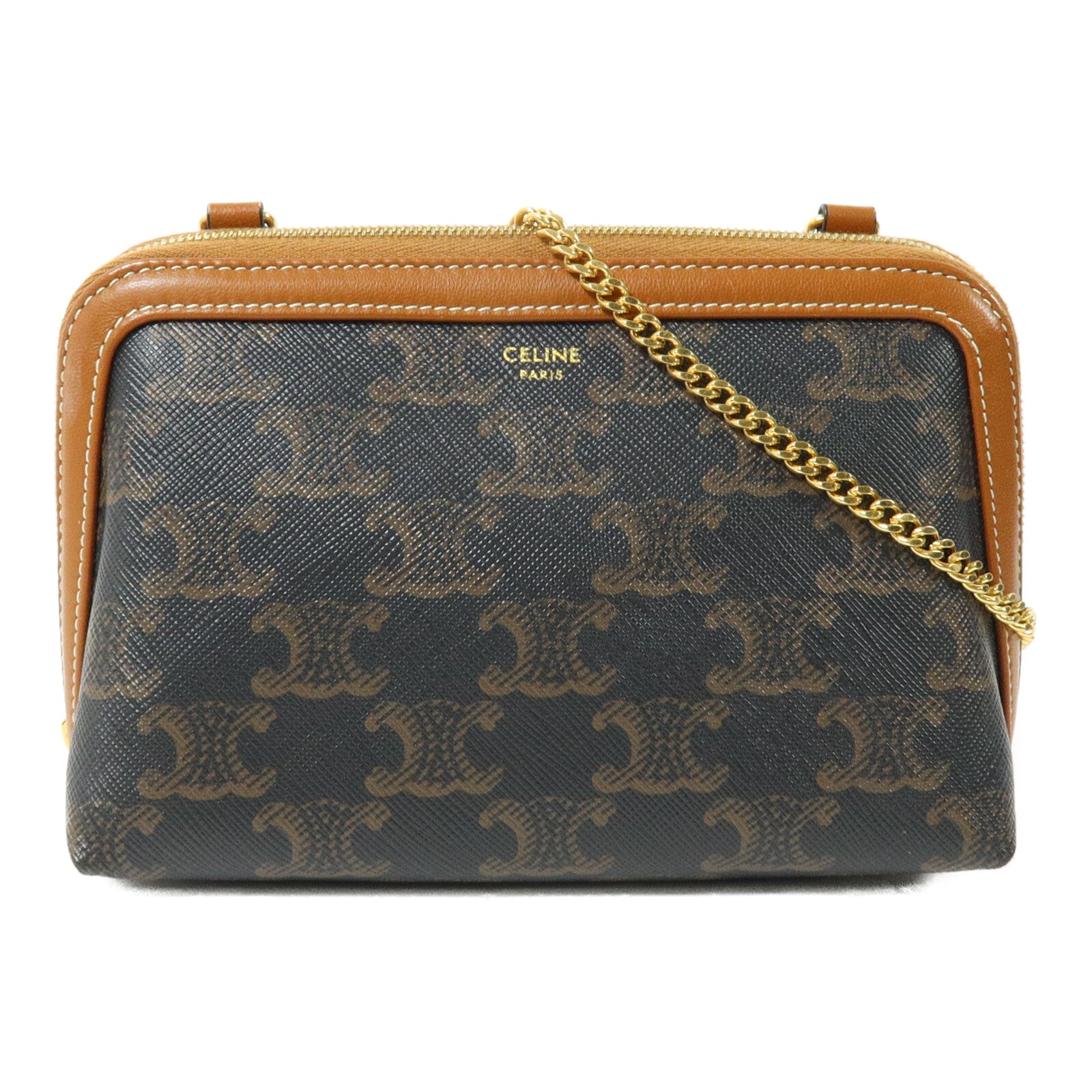CELINE 塗層帆布Clutch On Chain鏈帶肩背袋
