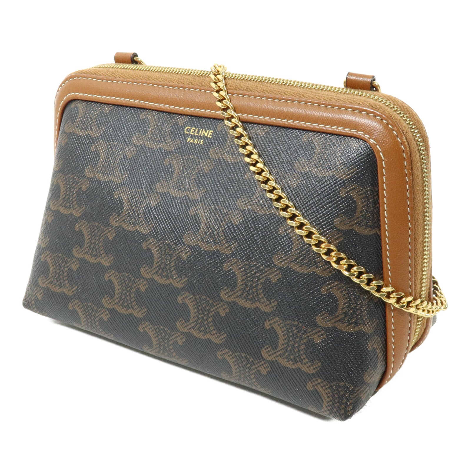CELINE 塗層帆布Clutch On Chain鏈帶肩背袋