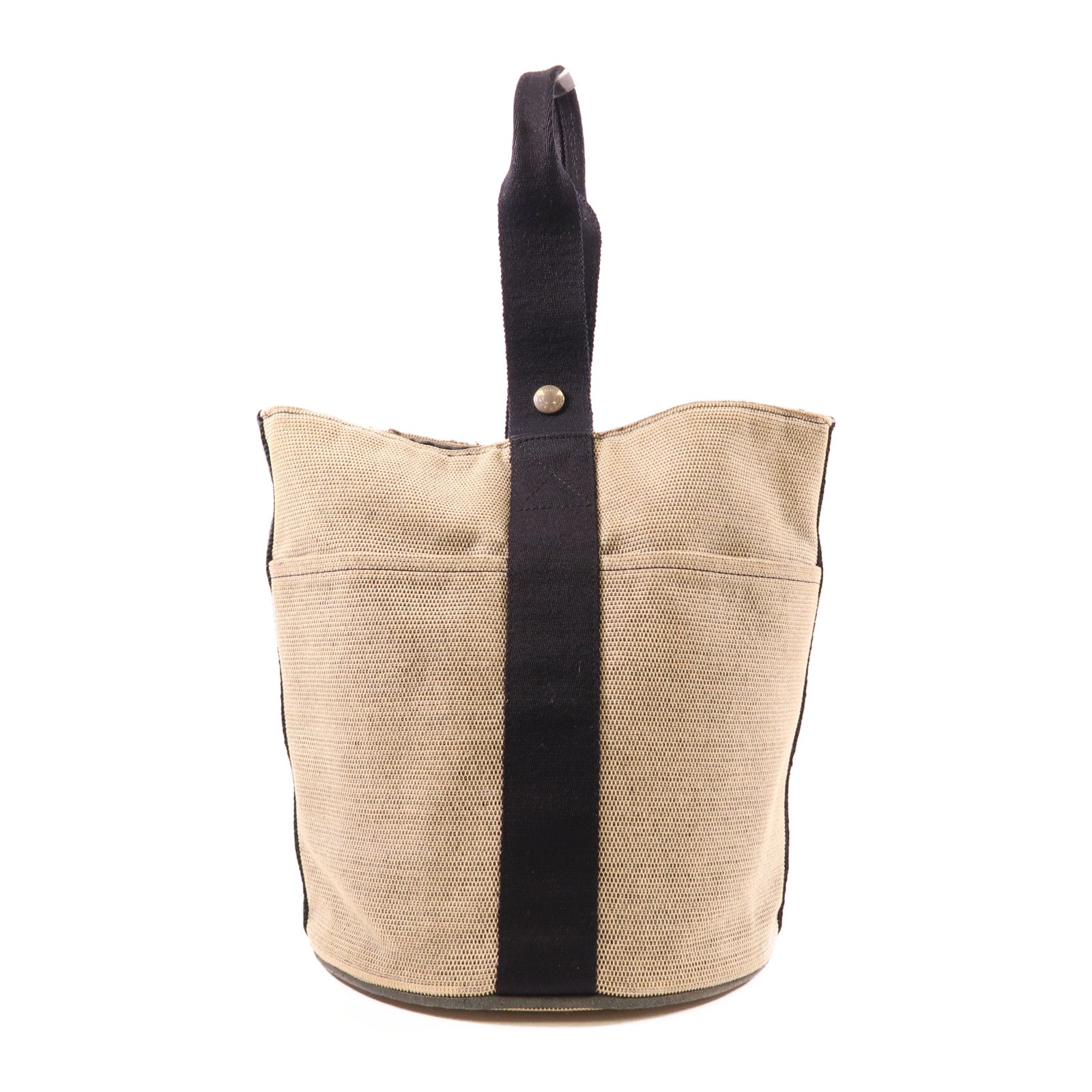 HERMES PHW Saxo MM Handbag Canvas Grey/Black