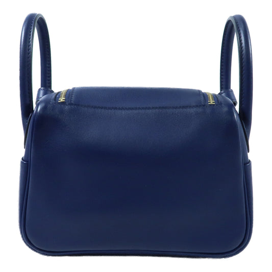 HERMES Swift皮革Mini Lindy金扣手挽肩背兩用袋Bleu Encre