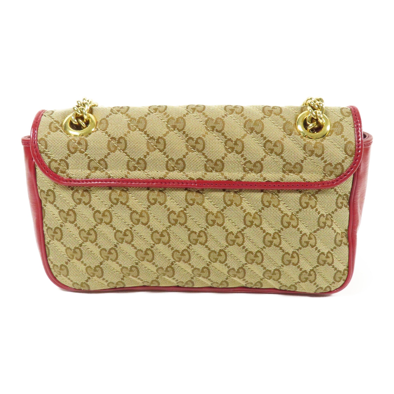 GUCCI GG GHW Marmont Bag Chain Shoulder Bag GG Canvas Brown Red