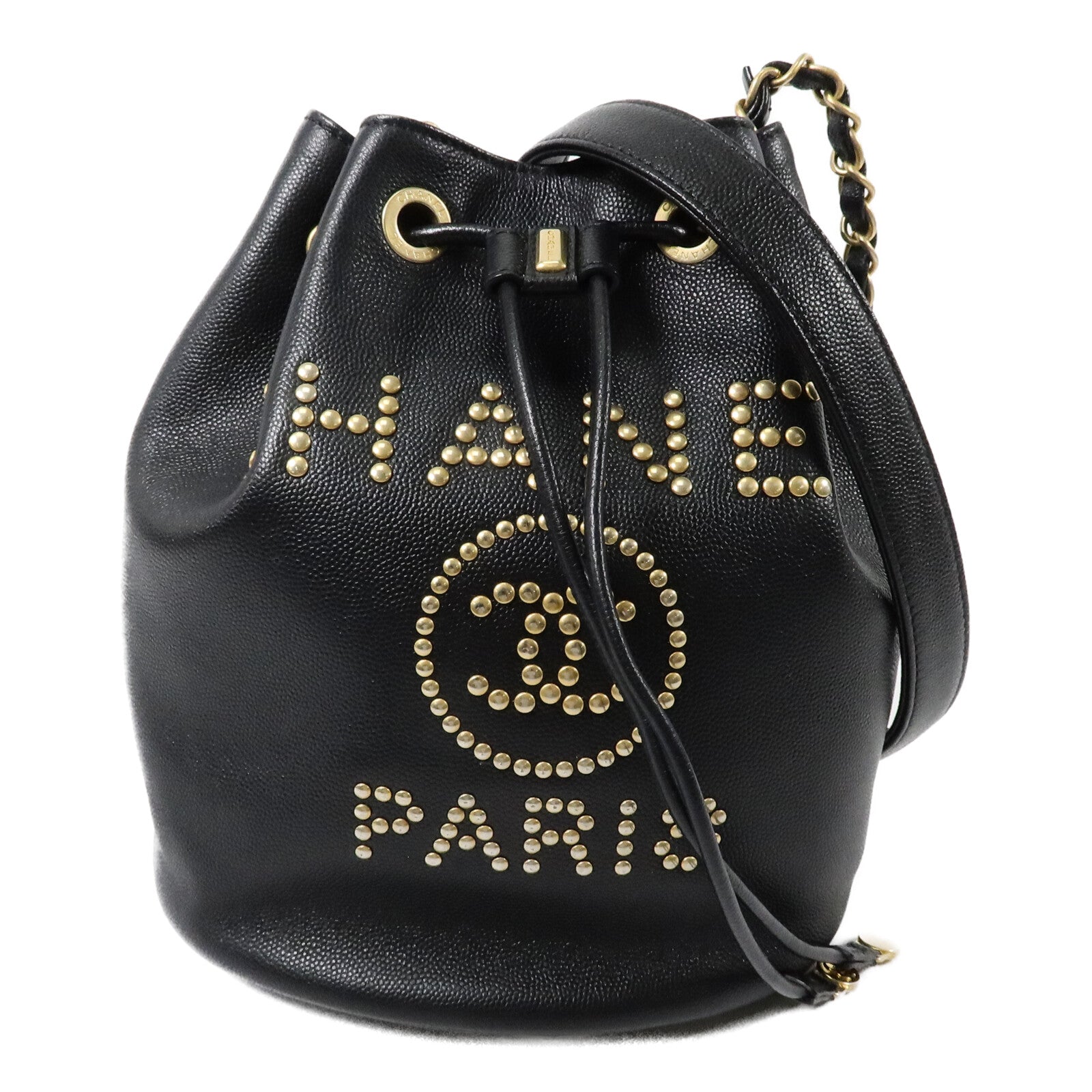 CHANEL 牛皮皮革Drawstring Bucket鏈帶肩背袋