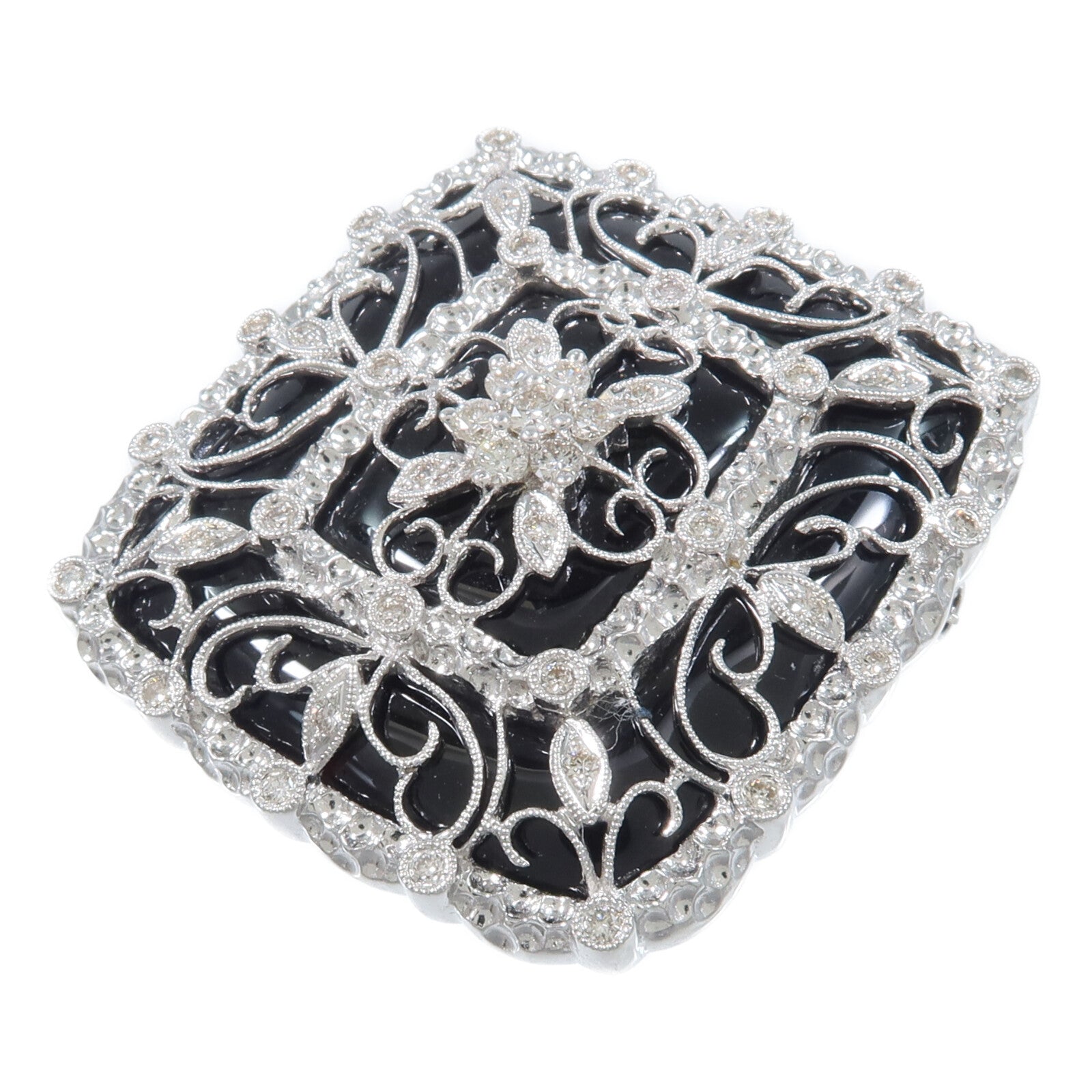 JEWELRY 18K白金Onyx Diamond Brooch縞瑪瑙/鑽石胸針