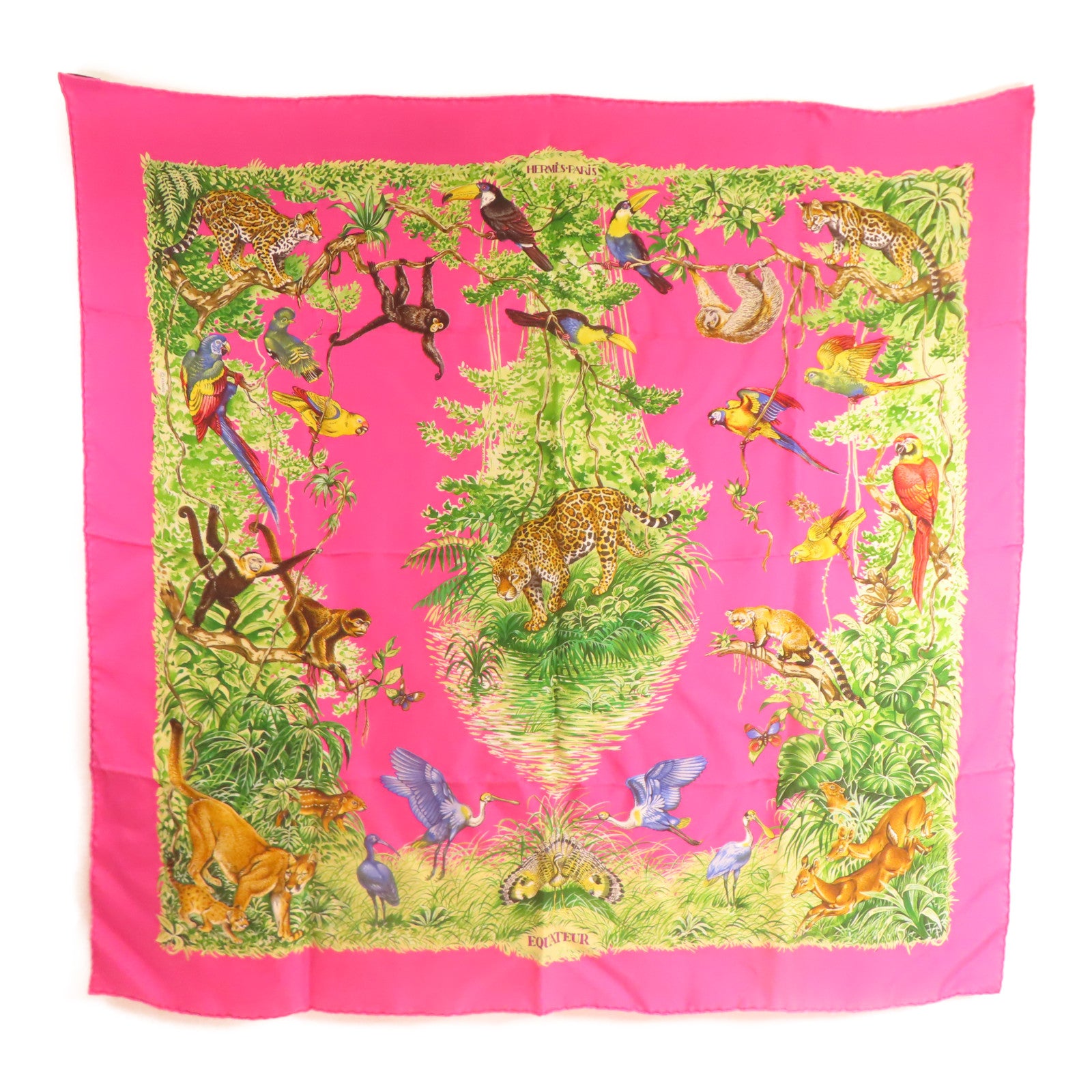 HERMES Scarf 90x90 Silk Pink