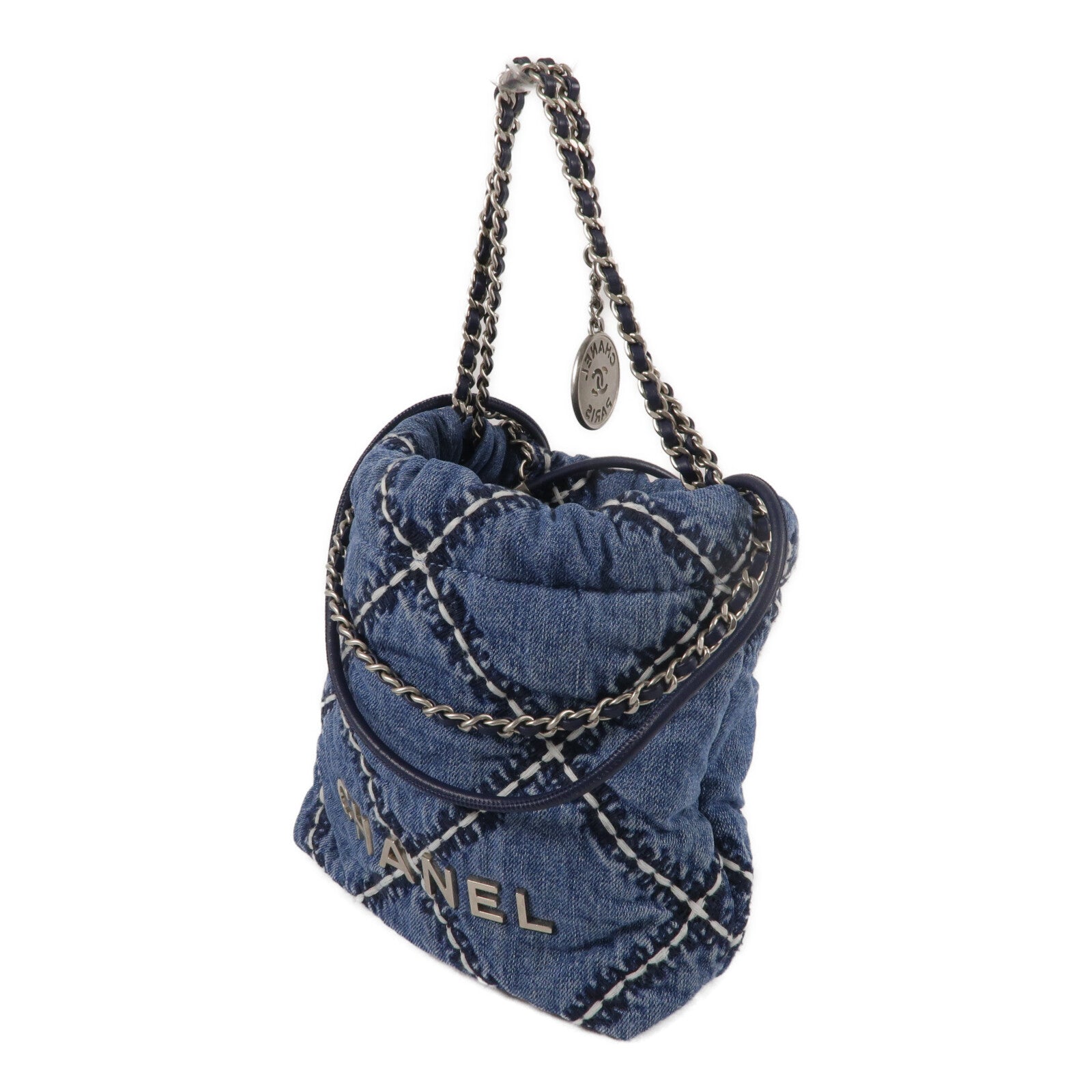 CHANEL 牛仔布Chanel 22 Mini鏈帶肩背袋