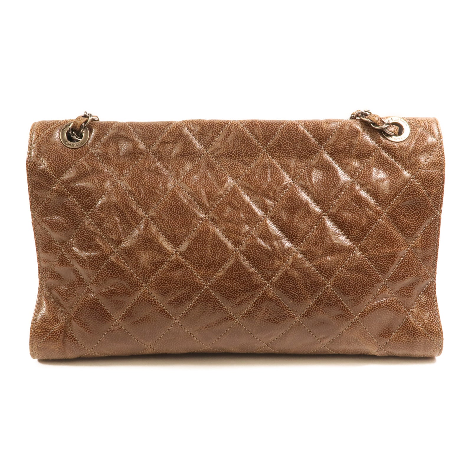 CHANEL 牛皮皮革Chain Shoulder銀扣鏈帶肩背袋