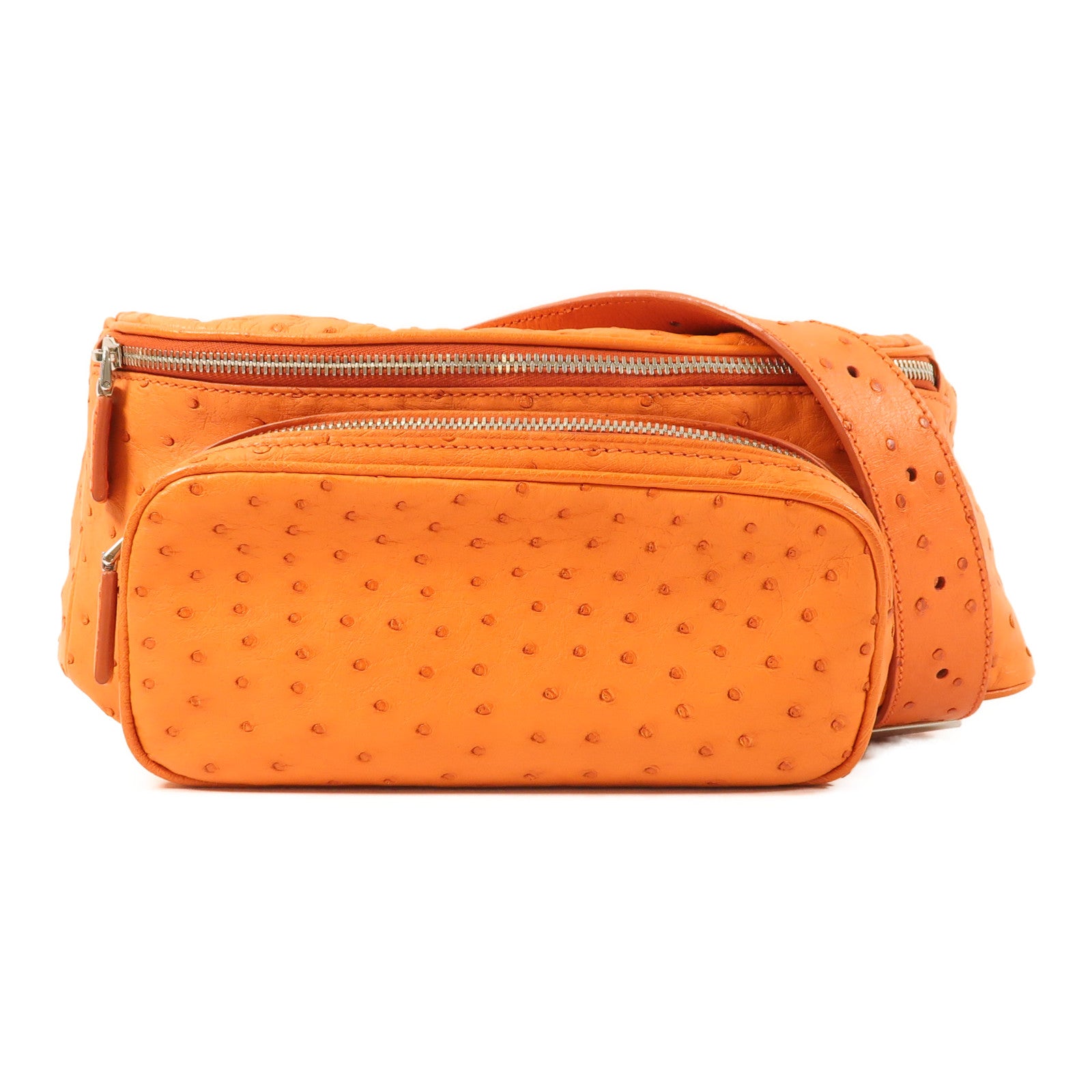 PRADA 【激減優惠】鴕鳥皮革Waist Bag銀扣腰包