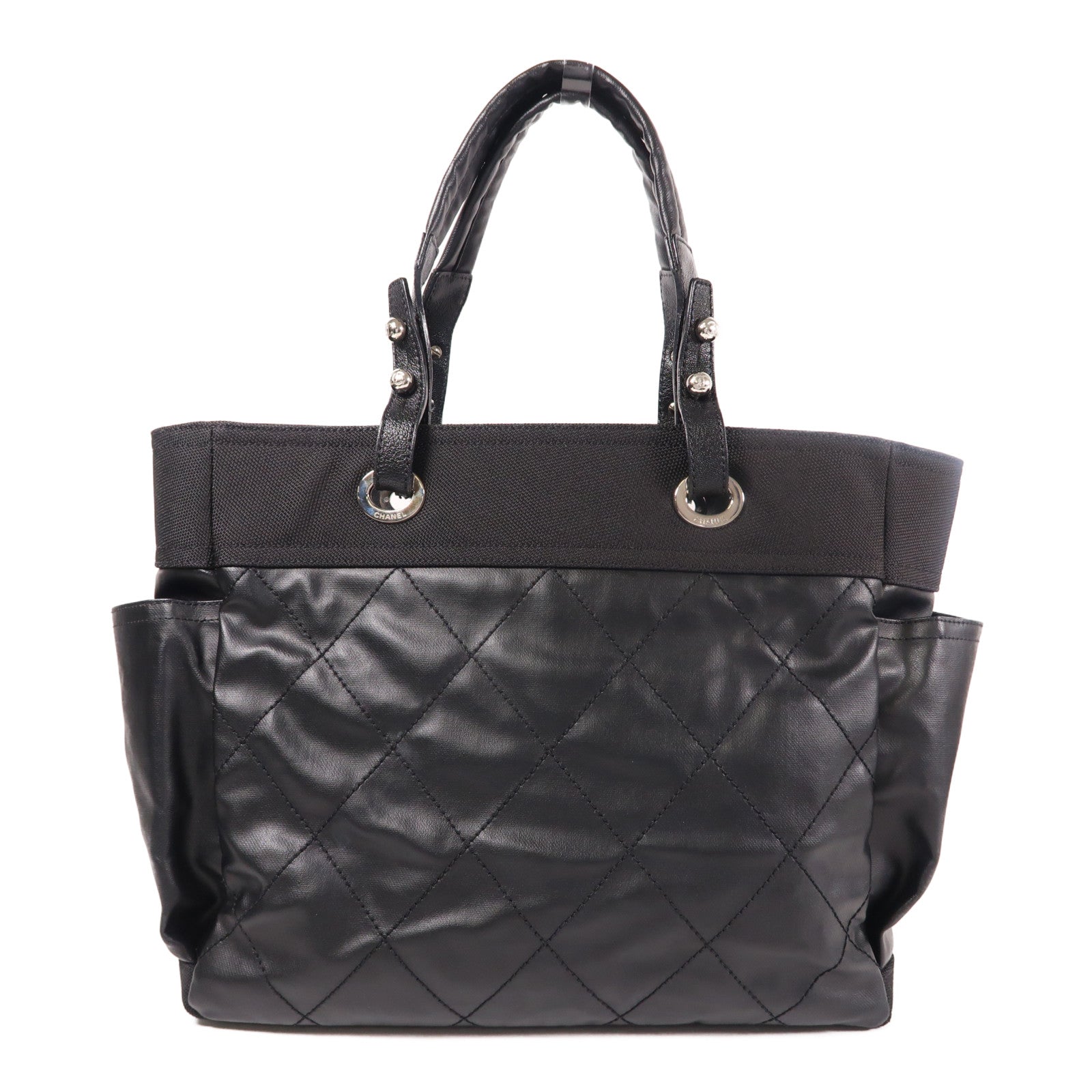 CHANEL CC SHW Tote Bag Shoulder Bag PVC Coating Canvas/Leather Black