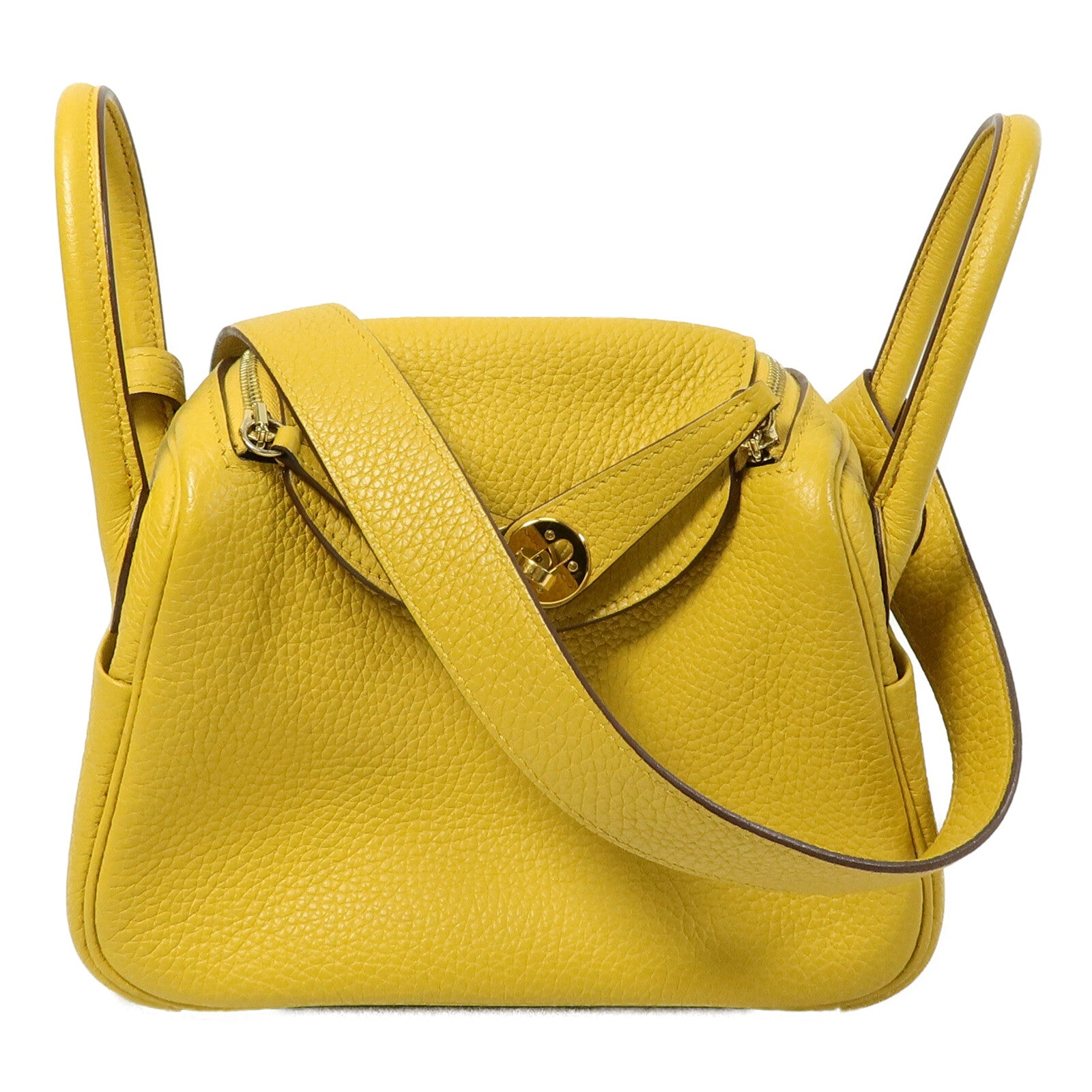 HERMES Clemence皮革Mini Lindy手挽肩背兩用袋Jaune Ambre
