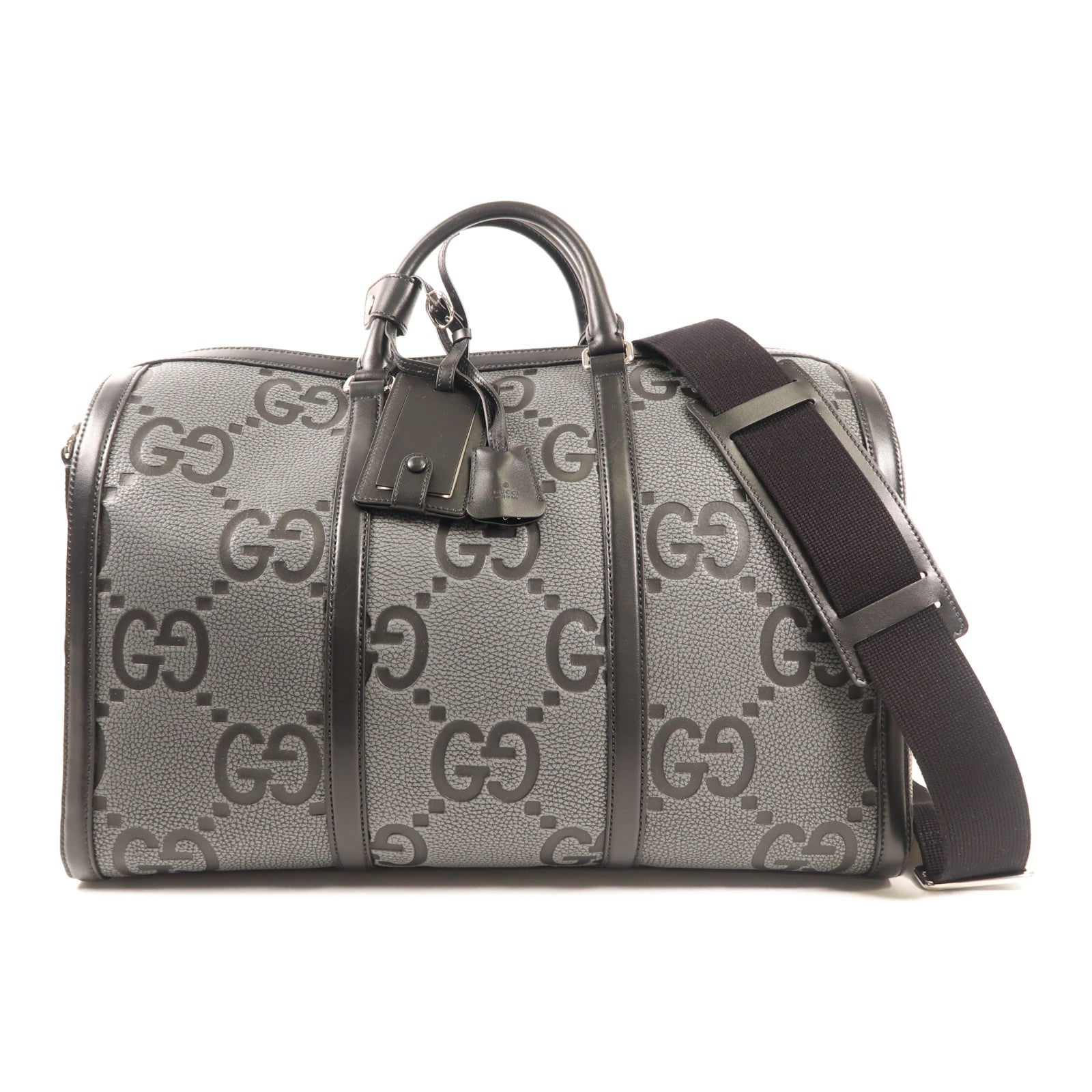 GUCCI GG SHW Boston Bag 2 Way Shoulder Handbag 725282H Calfskin Grey/Black
