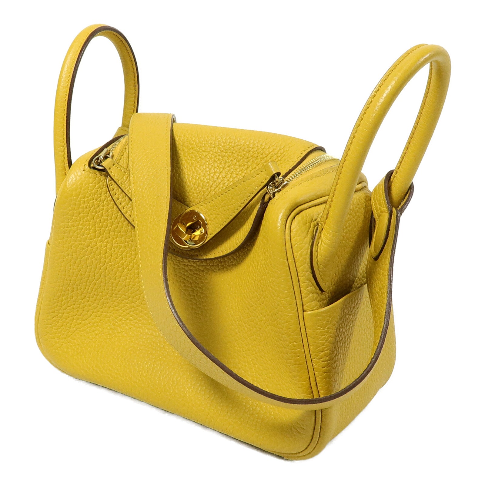 HERMES Clemence皮革Mini Lindy手挽肩背兩用袋Jaune Ambre