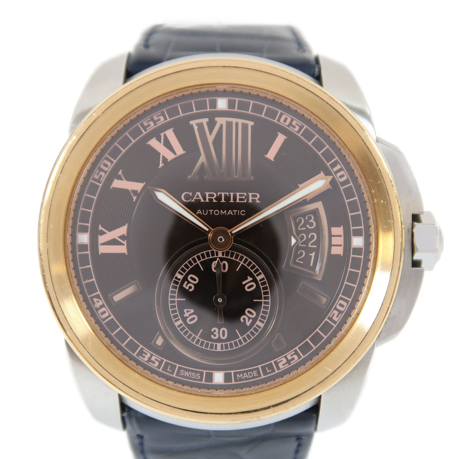 CARTIER Calibre de Cartier不鏽鋼/皮革帶手錶自動機芯啡色