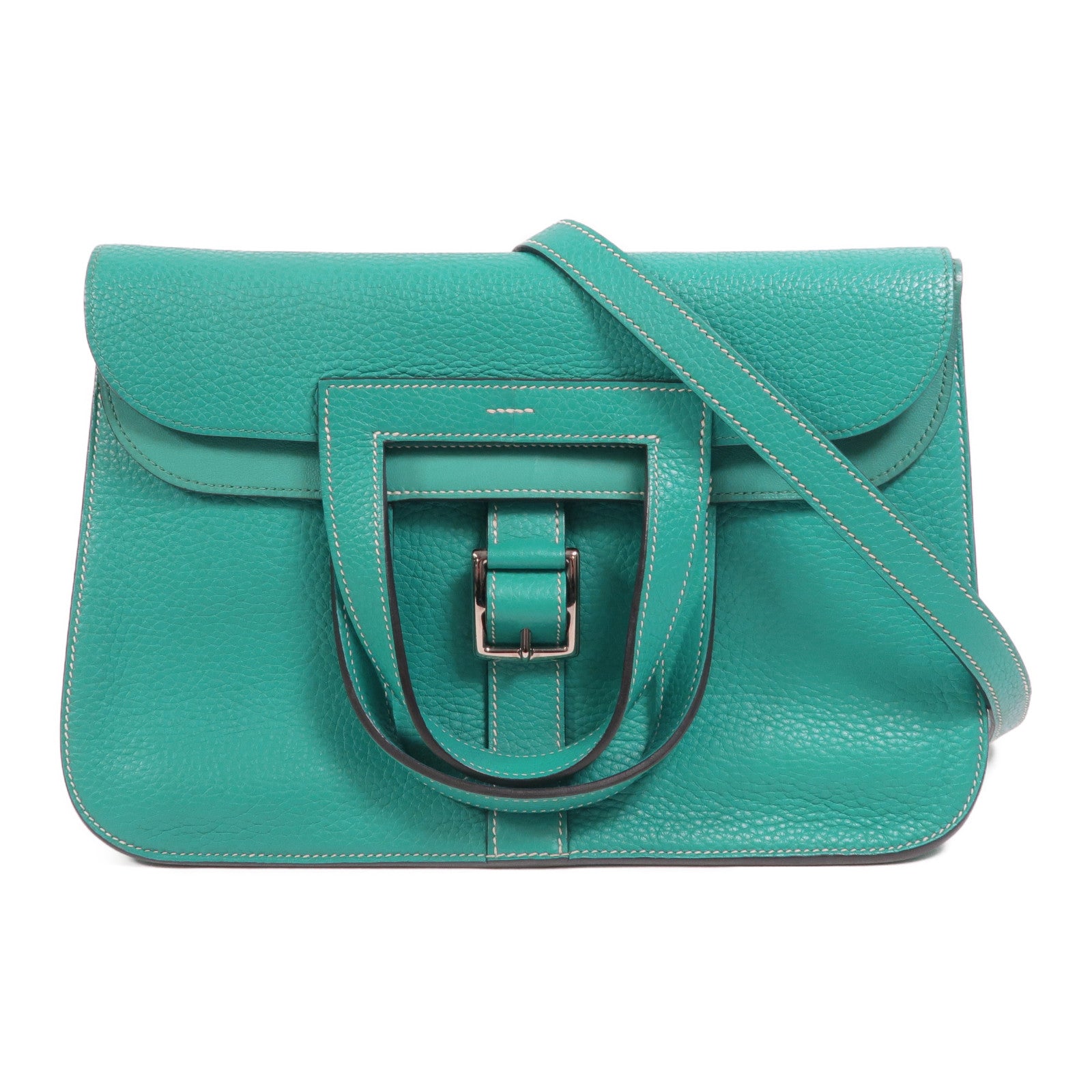 HERMES Clemence皮革Halzan 31手挽肩背兩用袋Bleu Paon