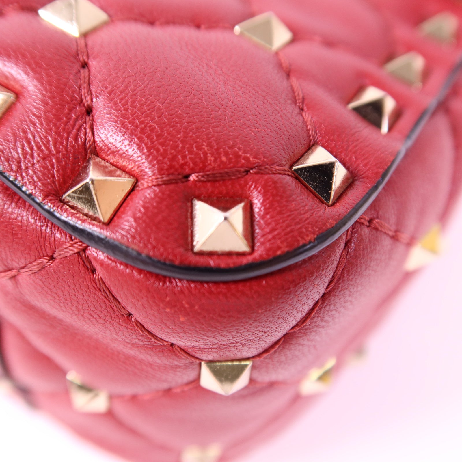 Valentino GHW Garavani Rockstud 2 Way Shoulder Bag Handbag Calfskin Leather Red