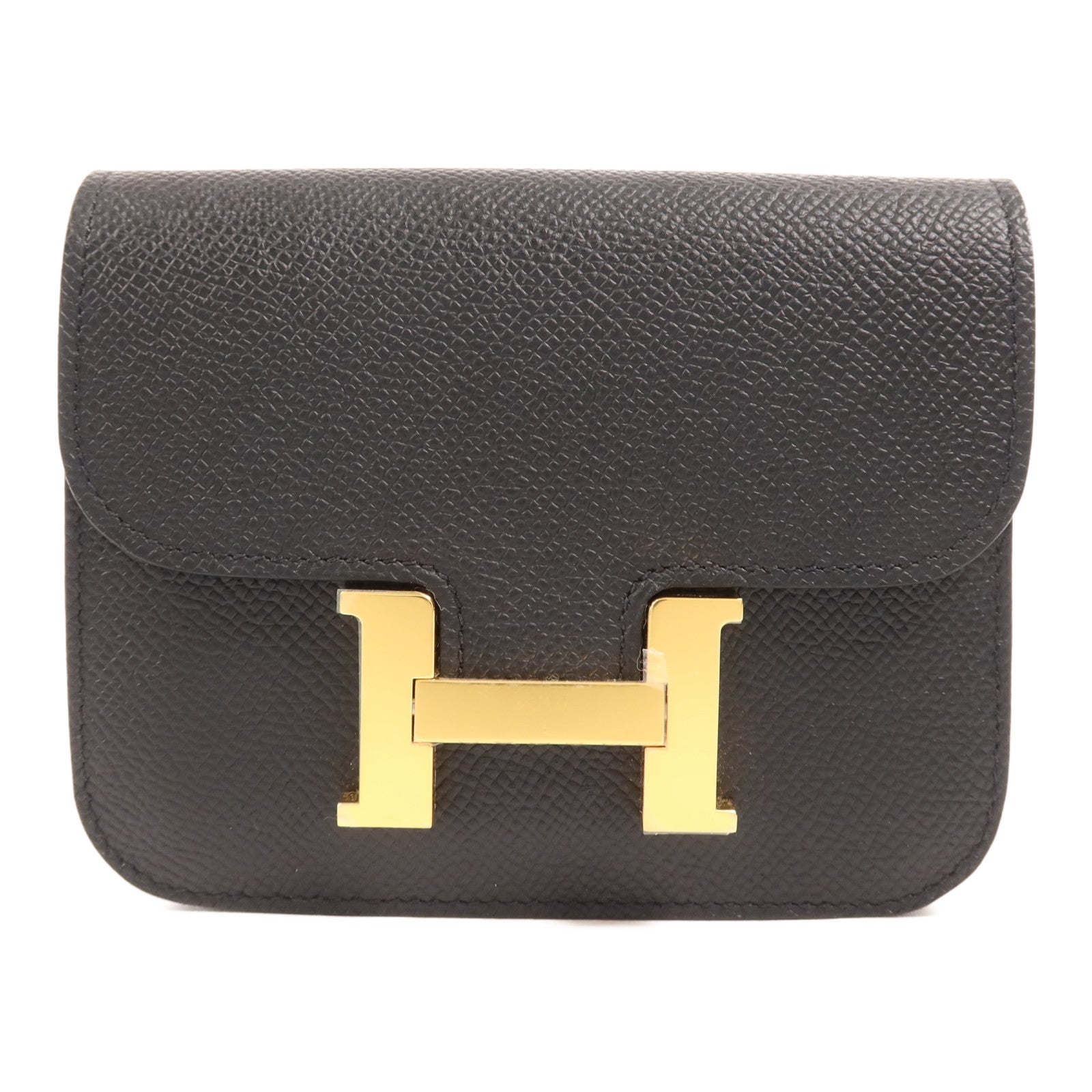 HERMES Epsom皮革Constance Slim金扣錢包Noir