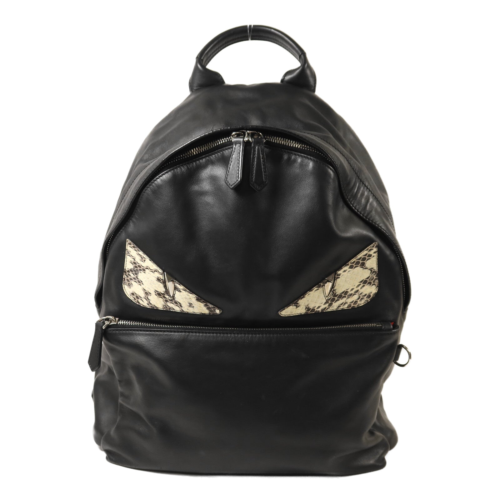 FENDI 牛皮皮革/蛇皮皮革Monster Backpack銀扣背包