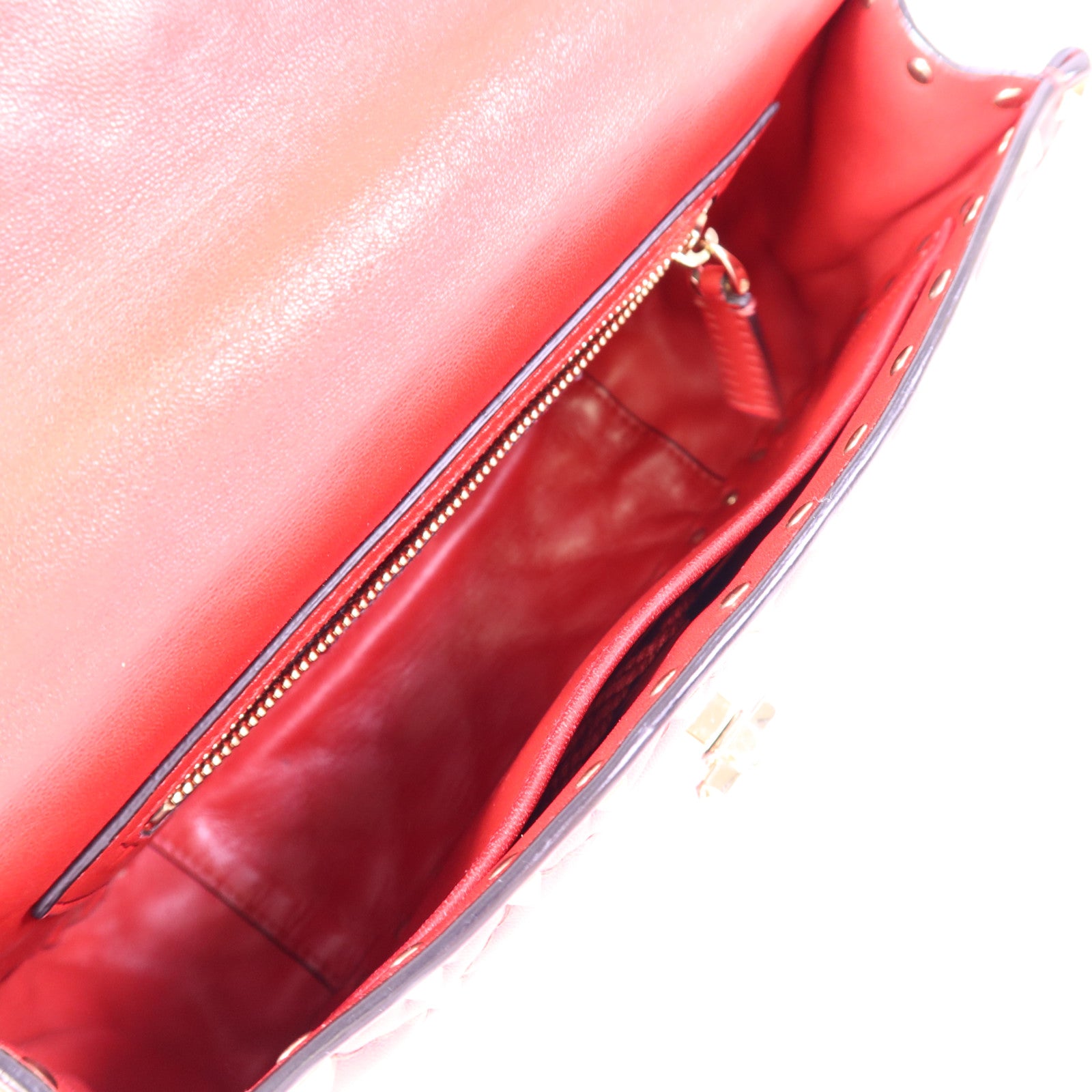 Valentino GHW Garavani Rockstud 2 Way Shoulder Bag Handbag Calfskin Leather Red