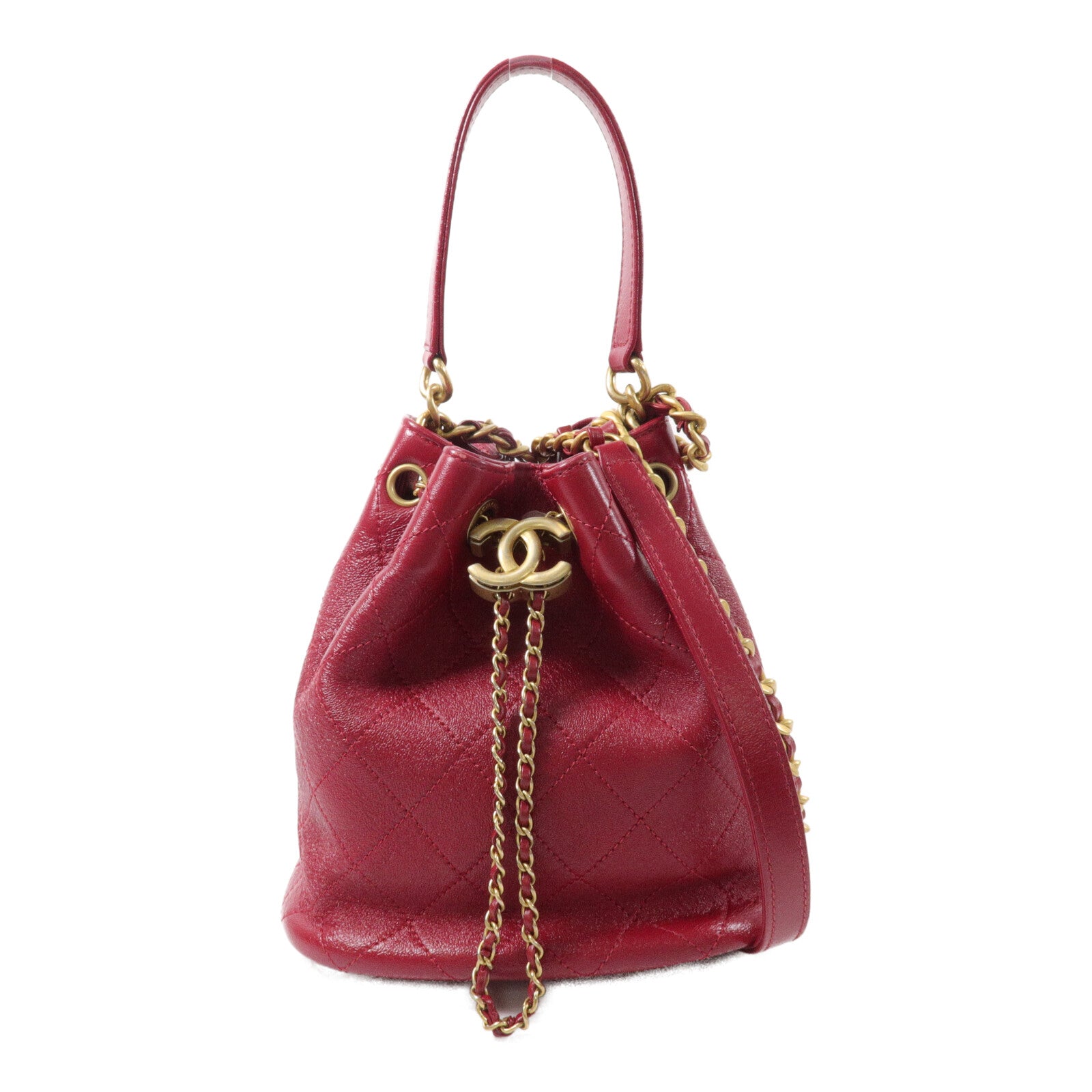 CHANEL 牛皮皮革Bucket Bag鏈帶手挽肩背兩用袋