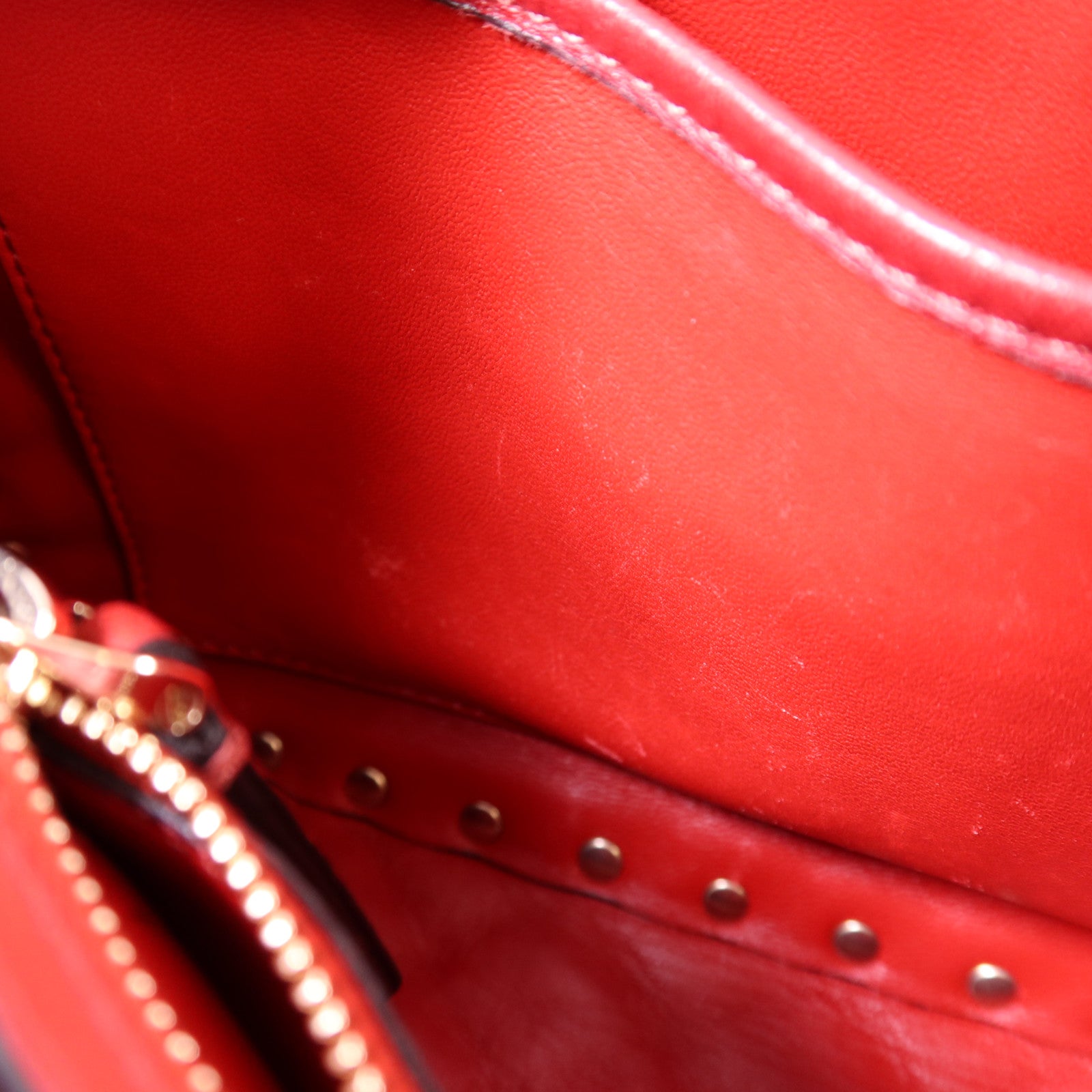 Valentino GHW Garavani Rockstud 2 Way Shoulder Bag Handbag Calfskin Leather Red