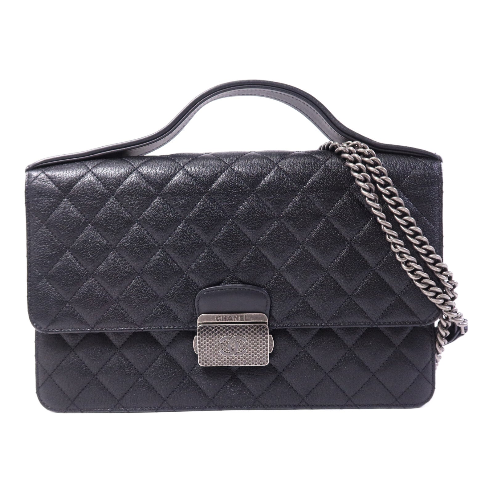 CHANEL 山羊皮皮革CC University Flap Bag鏈帶手挽肩背兩用袋